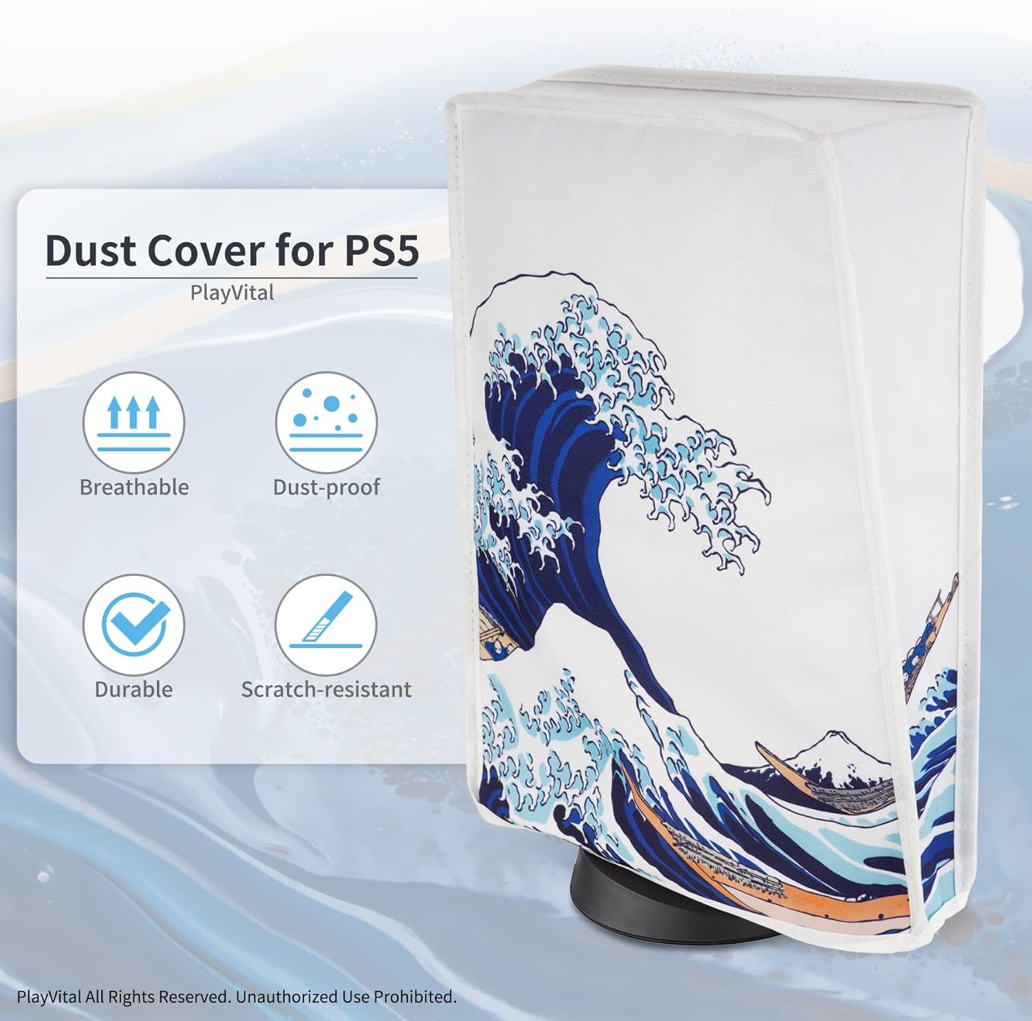 Thumbnail 2 de PlayVital Dust Cover for PS5 (The Great Wave) – Waterproof, Scratch-Resistant Sleeve