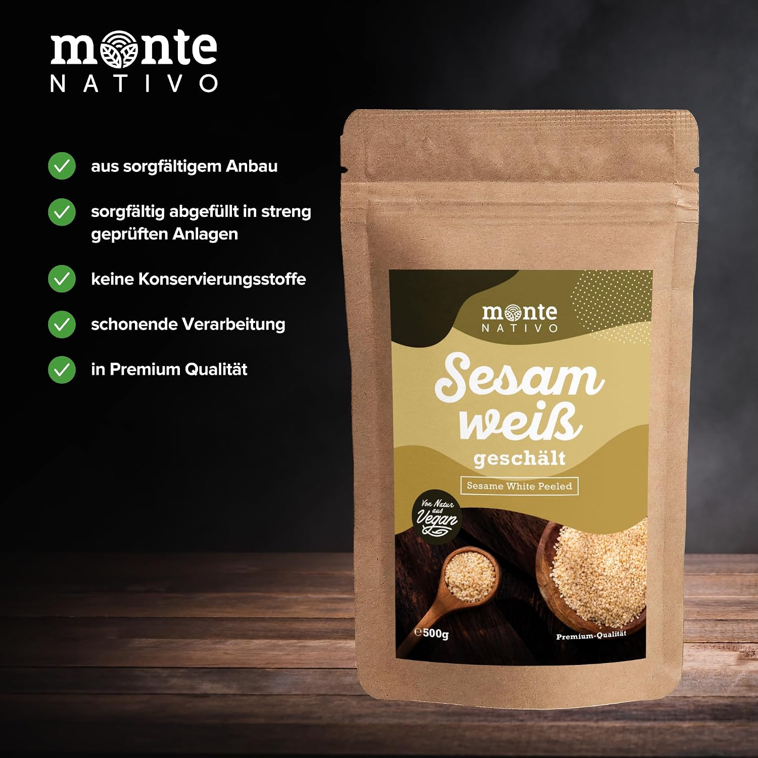 Detalle de Sesam Monte Nativo (500 g) – Weiße Sesamkörner für Sushi, Avocado-Topping und mehr
