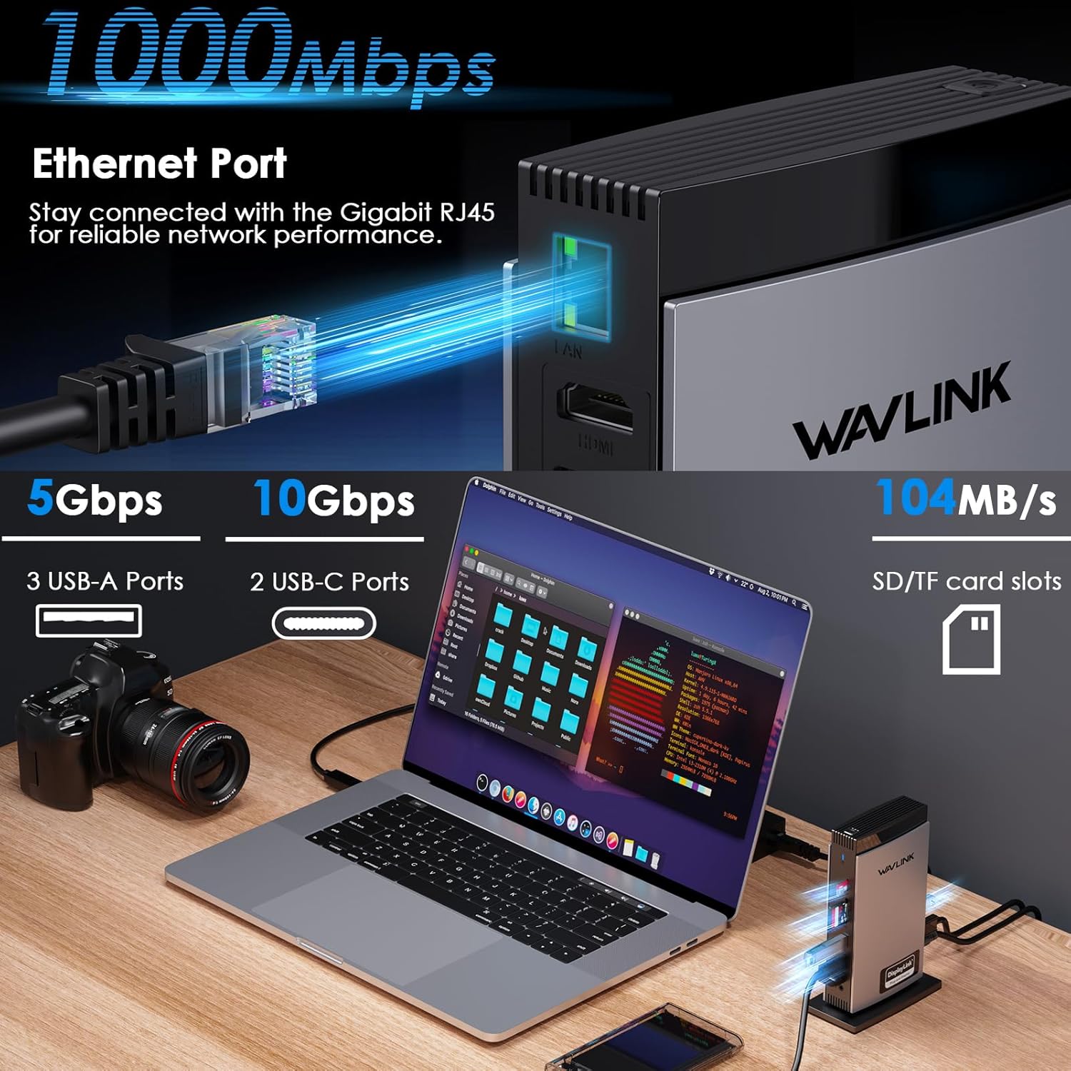 Detalle 1 de WAVLINK USB-C docking station with 100W PD