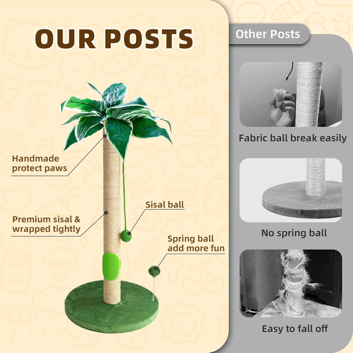 Detalle 2 de Fantasreen 84cm Cat Scratching Post: Tall, Sturdy Scratch & Self-Groomer