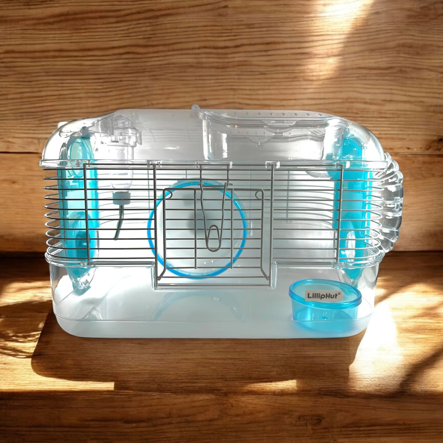 Thumbnail 1 de LillipHut Hamster Cage (Blue, Medium) – clear acrylic small animal habitat with wheel & climbing accessories