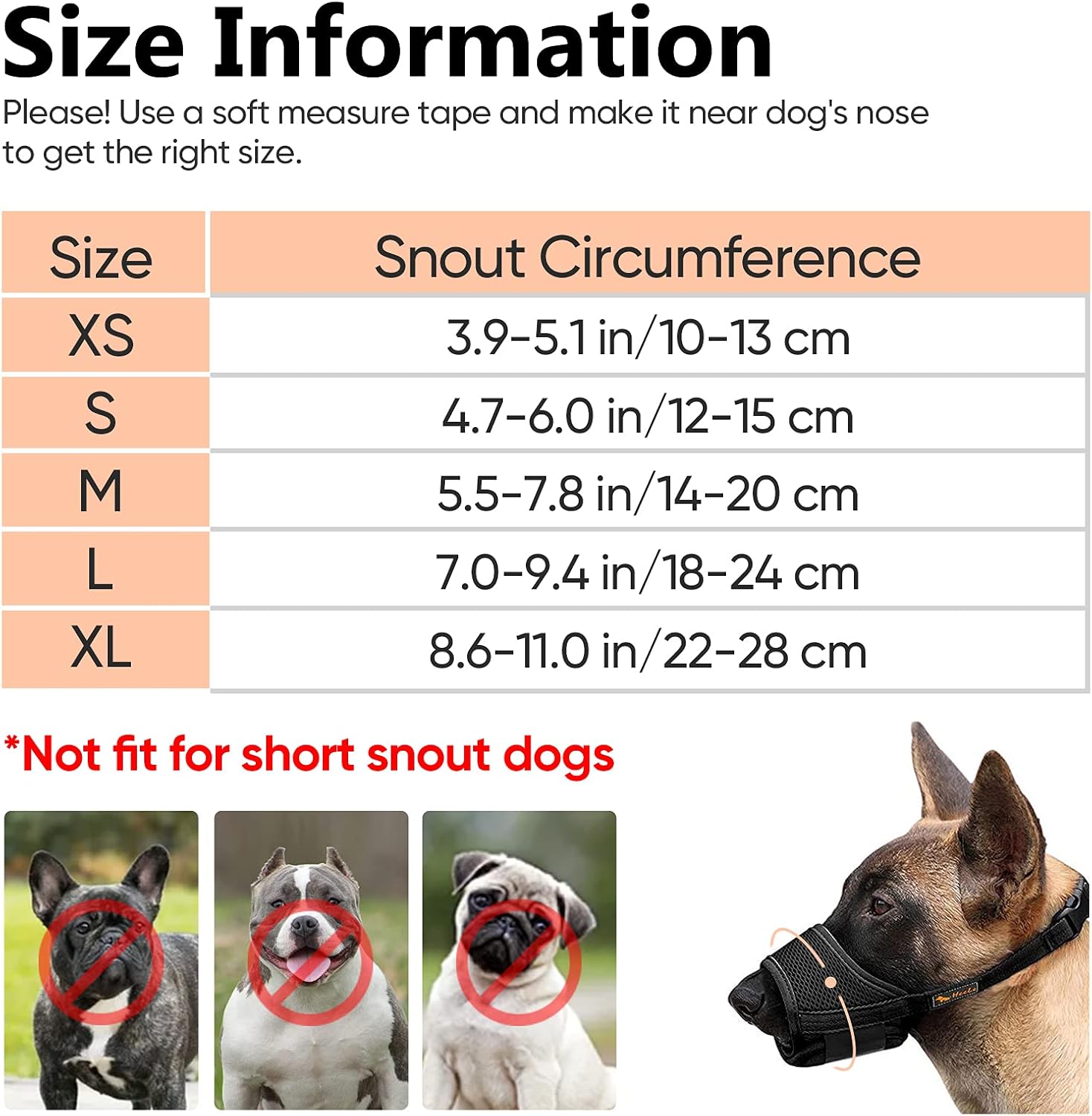 Detalle 2 de HEELE Maulkorb für Hunde (XL, Schwarz) mit verstellbarer Schlaufe, atmungsaktivem Nylon
