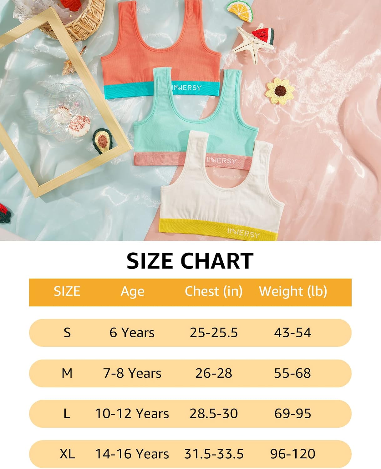 Thumbnail 5 de INNERSY Girls Sports Bra Crop Tops 3-Pack