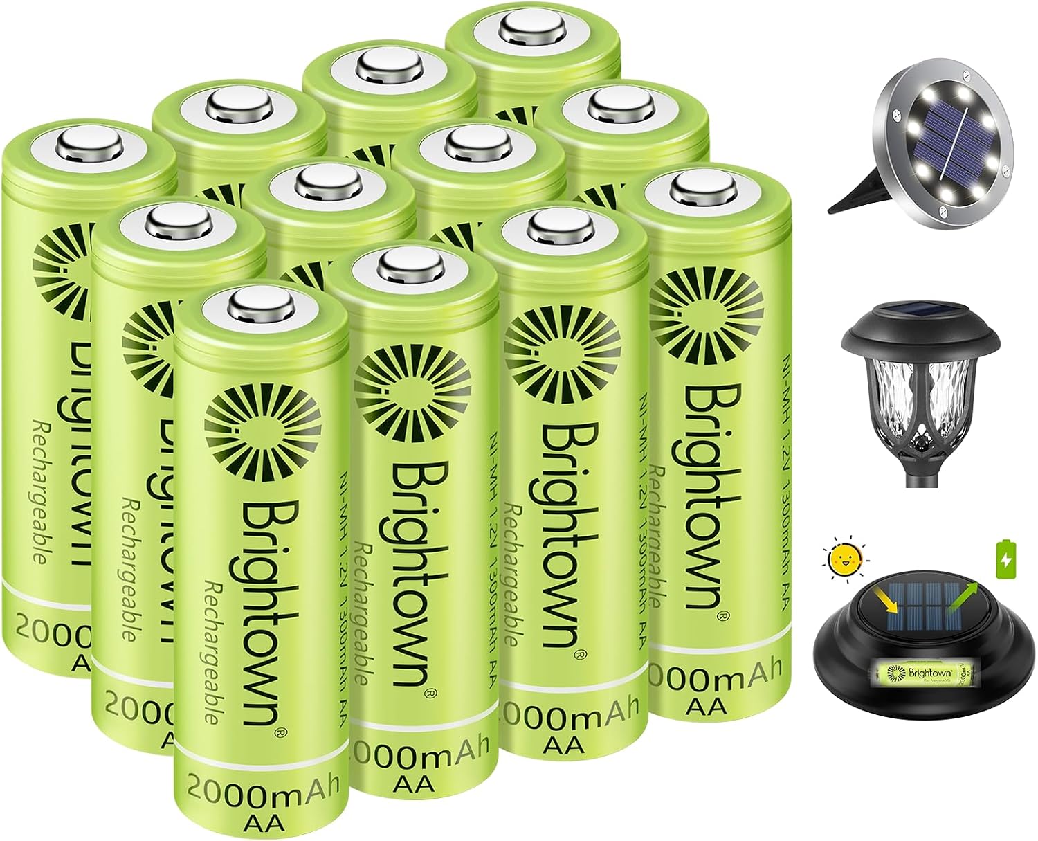 Detalle de Brightown HFR-AA2400 Rechargeable AA Batteries, 12-Pack, 1000mAh NiMH
