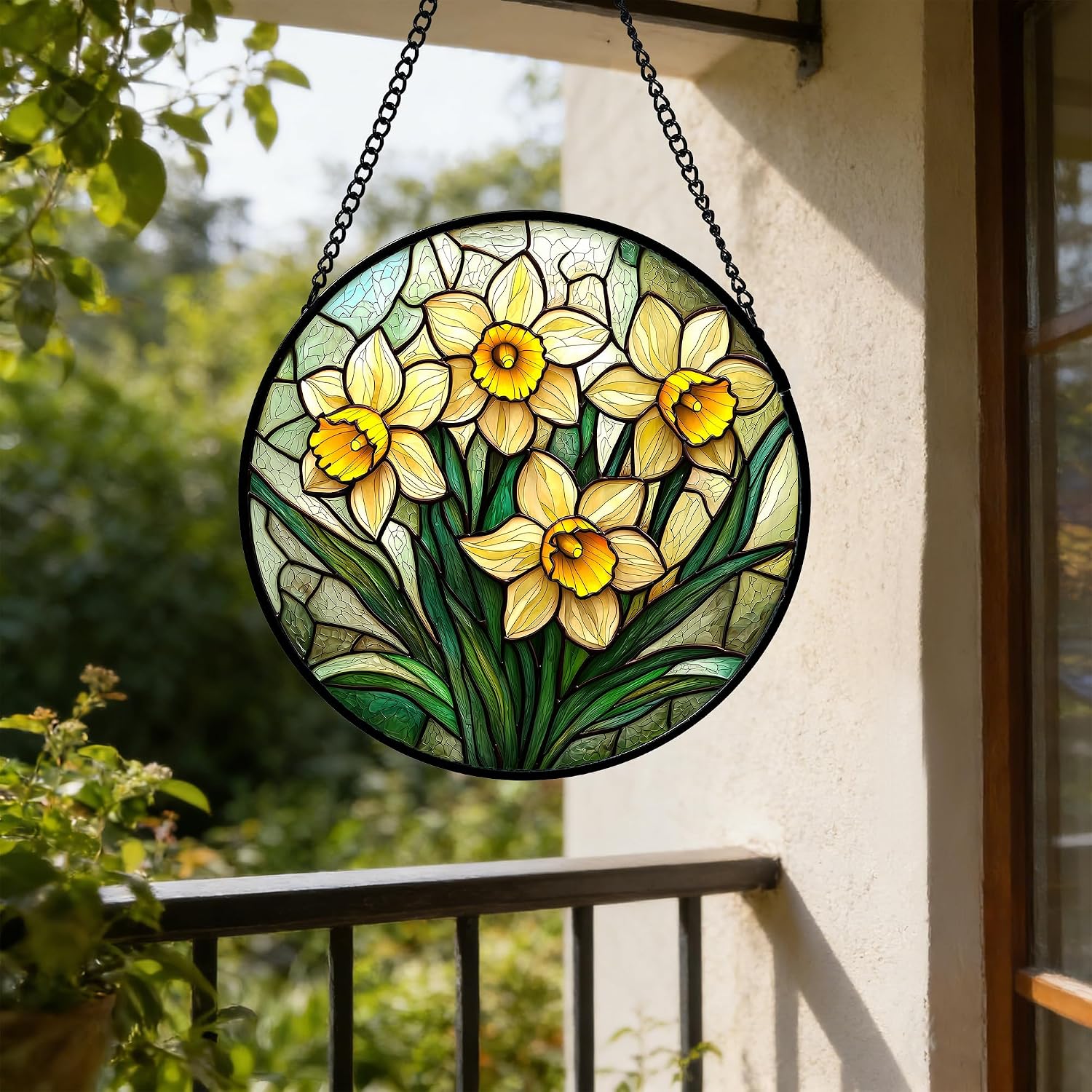 Detalle de DASTOLL Daffodil Flower Glass Suncatcher, 7.8-Inch Window Hanging