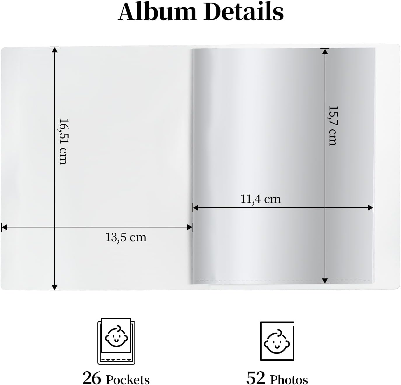 Detalle de Vienrose Baby Fotoalbum 10x15 – 3er Set, beige, 52 Fotos, personalisierbare Coverfront