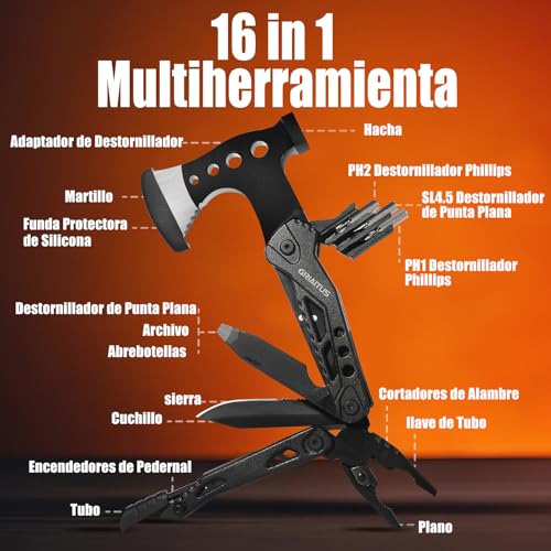 Thumbnail 1 de GIRIAITUS multiherramienta 16 en 1 para acampar con hacha de supervivencia y funda de nailon
