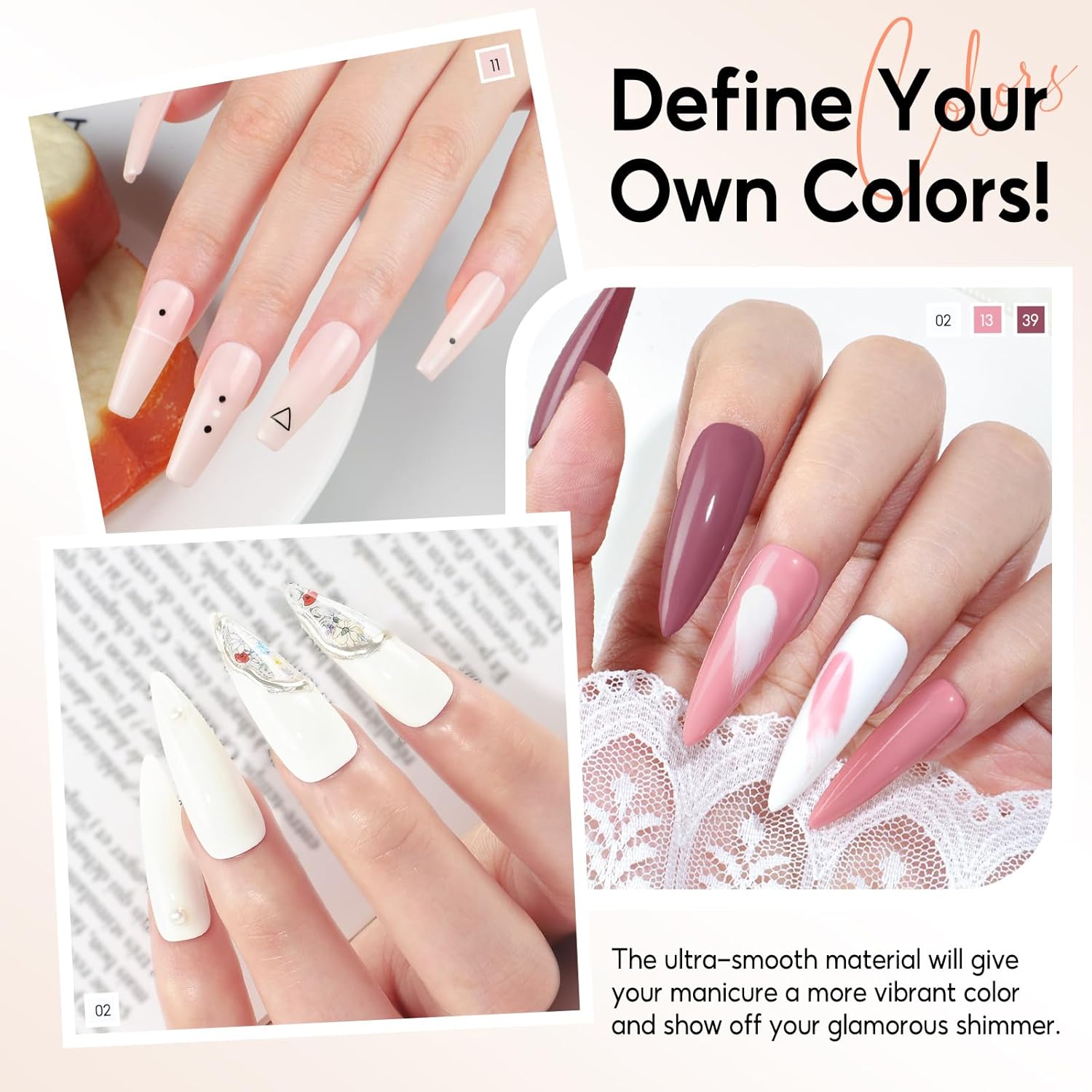 Thumbnail 6 de PEACECOLOR Vernis semi permanent UV/LED – kit 6 couleurs blanc, nude, rose doux (10 ml)