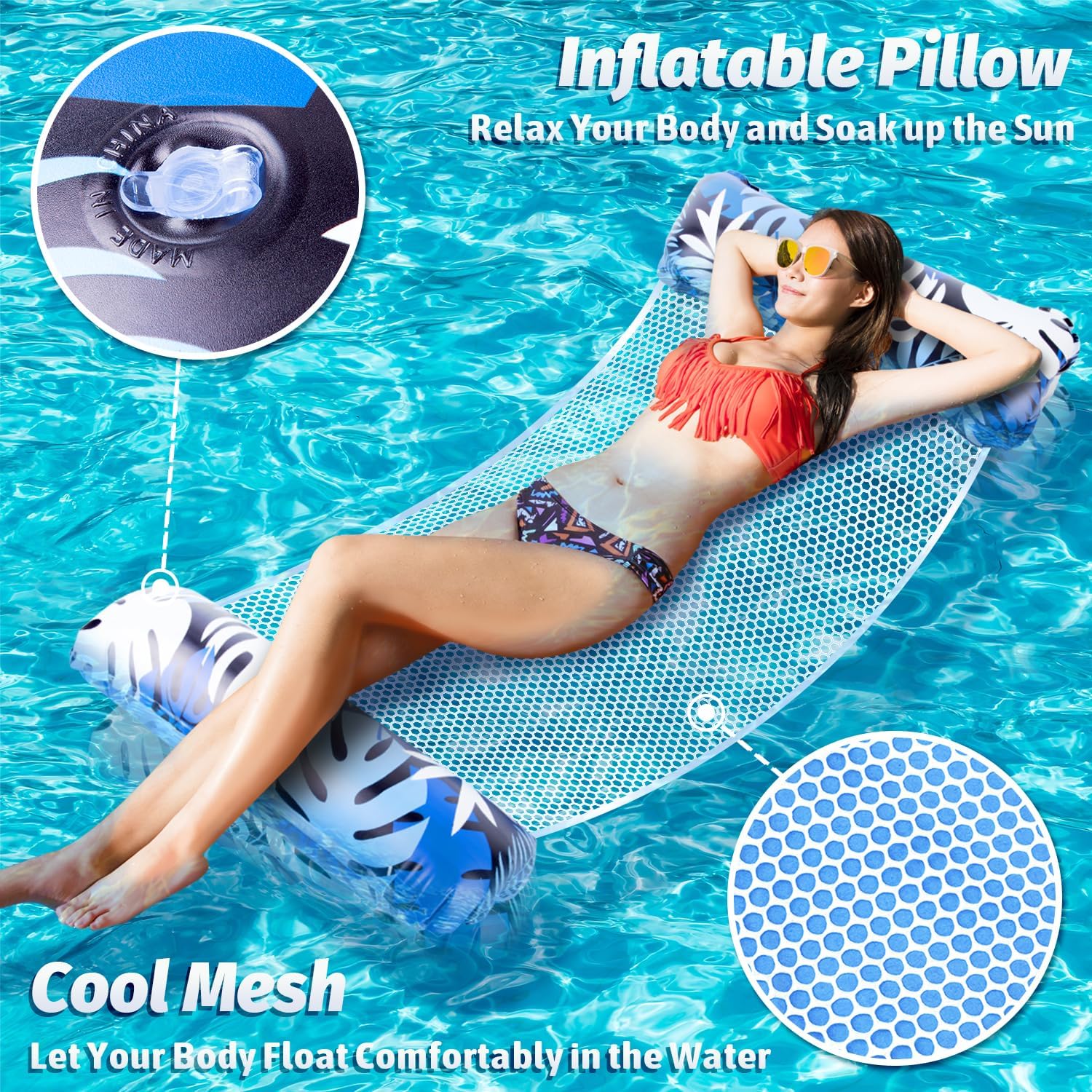 Thumbnail 2 de Orifinter XL Pool Inflatables 2-Pack: 4-in-1 Inflatable Pool Floats with Hammock