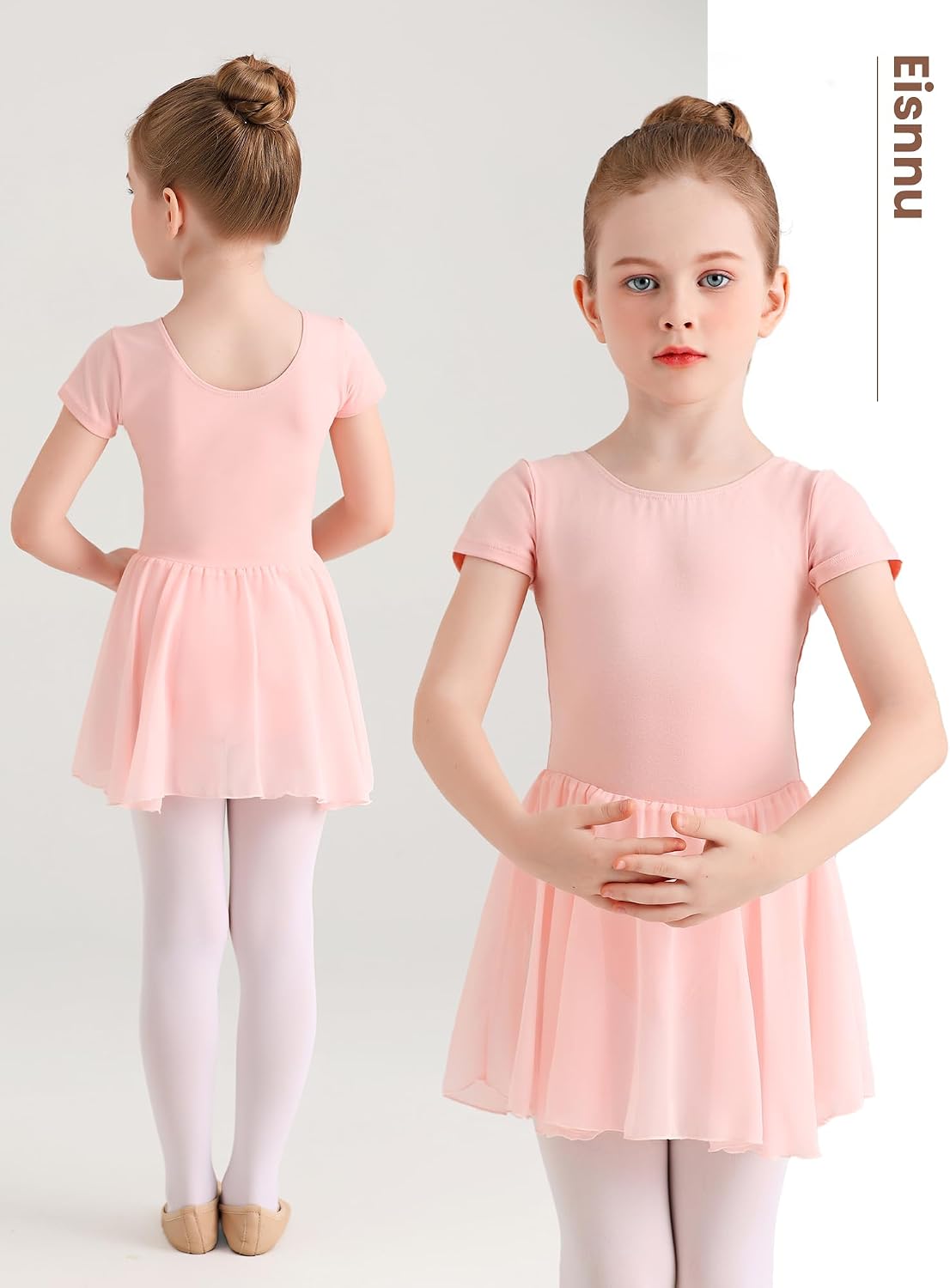 Detalle de Eisnnu Kinder Ballettkleidung Mädchen Baumwolle Kurzarm Tanzkleid mit Chiffon Rock, 2–11 Jahre