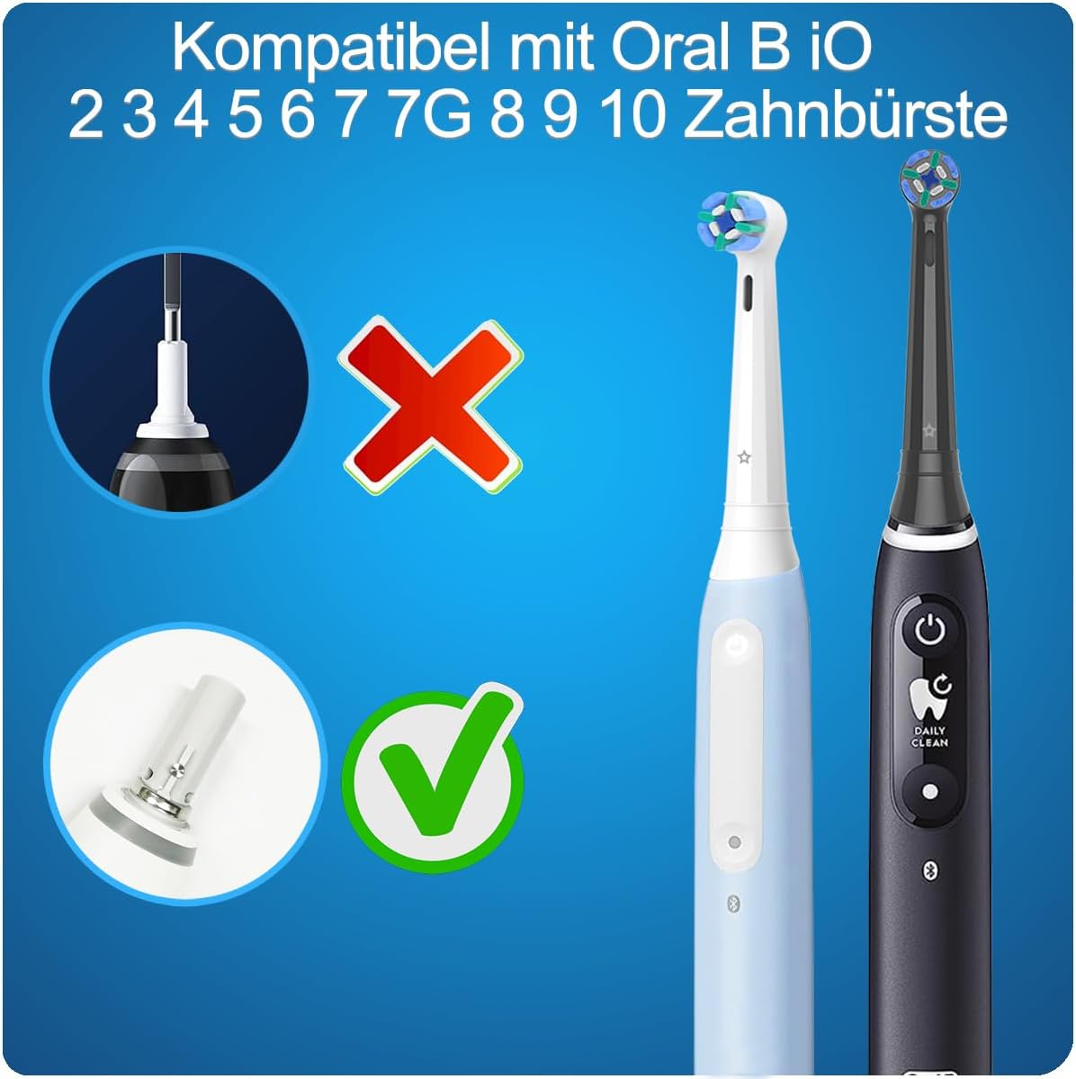 Thumbnail 1 de 8 Aufsteckbürsten für Oral-B iO Serien 2–10 (4 weiß, 4 schwarz) – kompatible Zahnbürstenköpfe mit farbwechselnden Borsten
