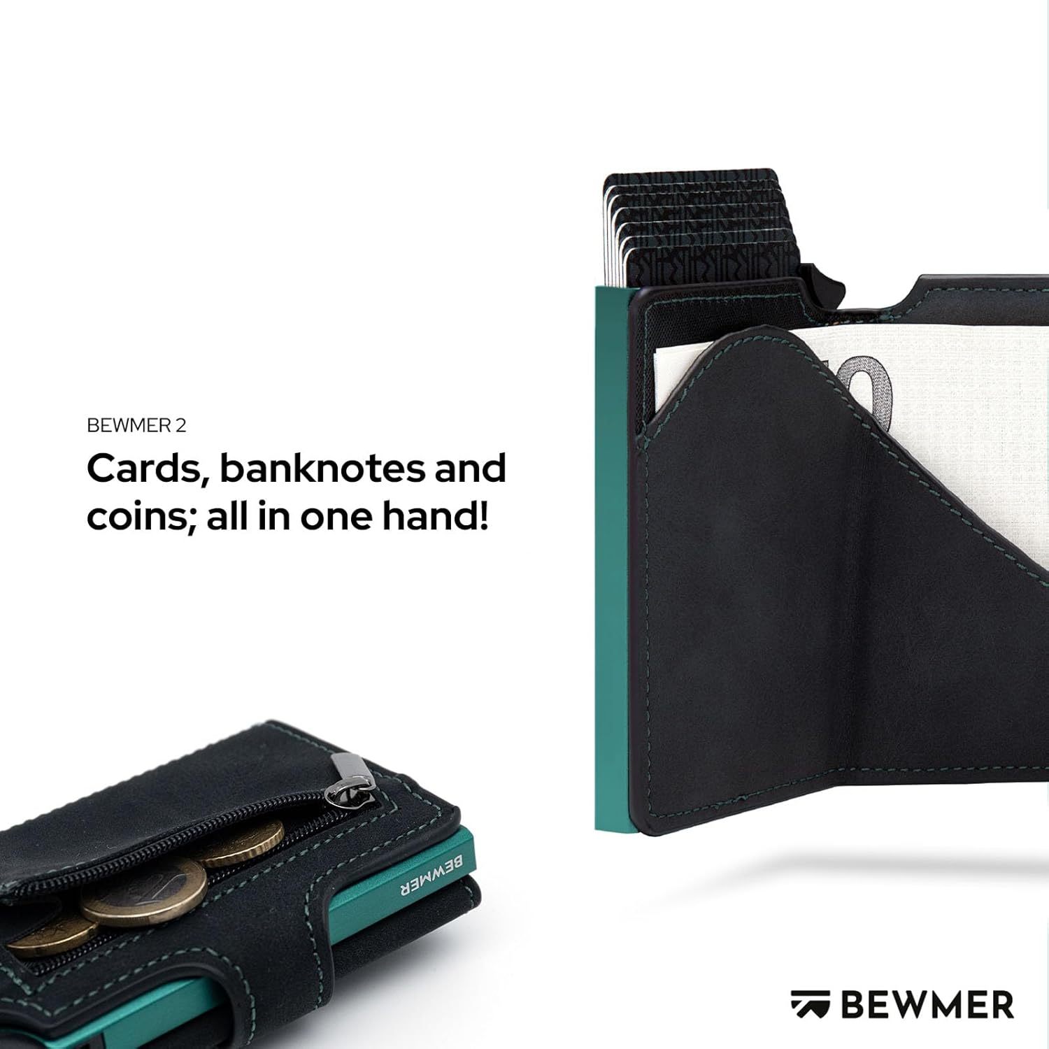 Thumbnail 2 de BEWMER v2 Shielded Slim Wallet mit Münzfach – RFID-Schutz, Kartenetui & Münzfach