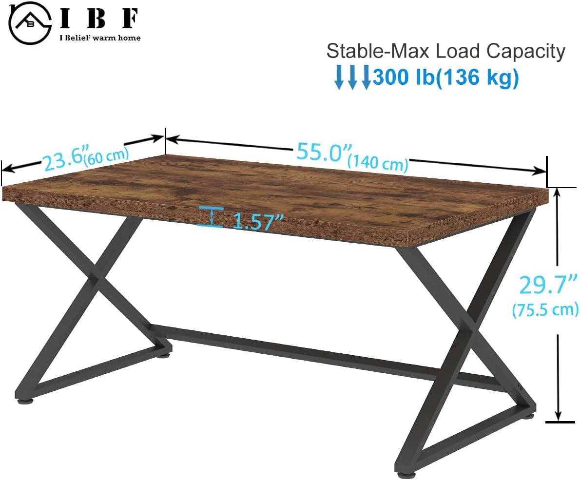 Thumbnail 1 de IBF scrivania industriale per PC da 55 pollici (marrone rustico) con gambe in legno e metallo