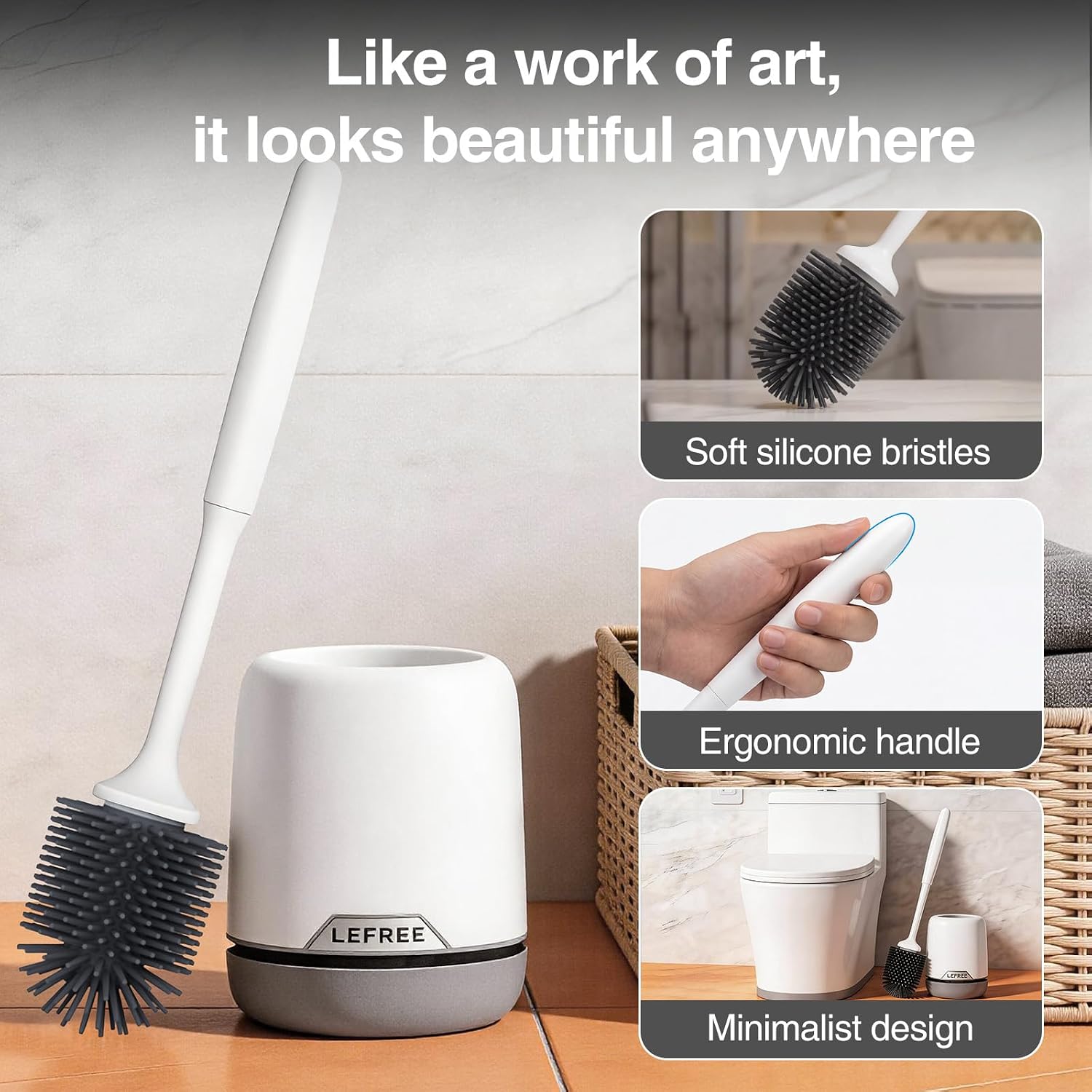 Thumbnail 6 de Lefree 2 Pack Silicone Toilet Brush Set with Ventilated Holder — Floor Standing or Wall Mounted