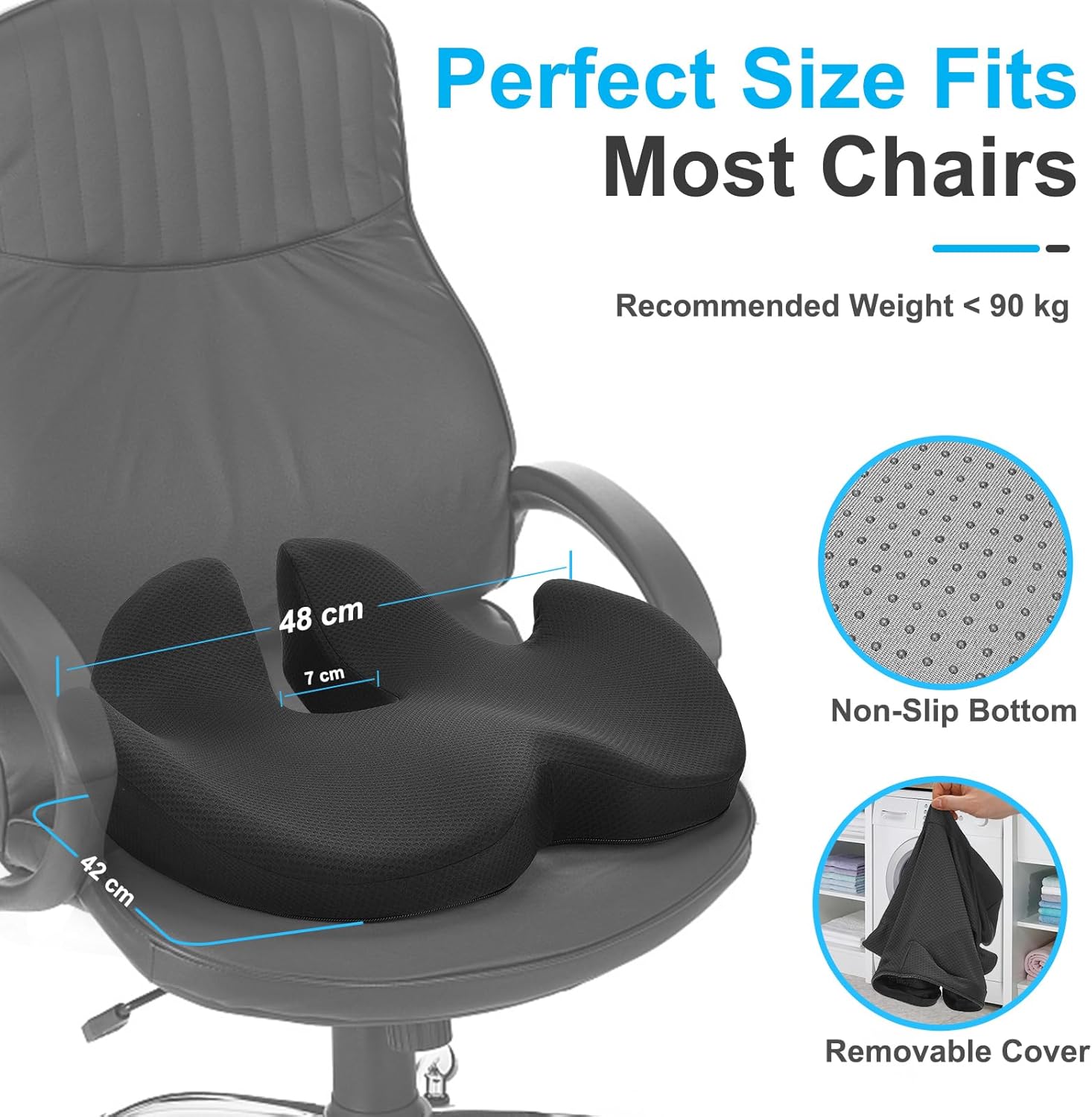 Detalle 2 de Ajiteogy Coussin de Bureau en Mousse Mémoire – Confort ergonomique, housse amovible et lavable, noir