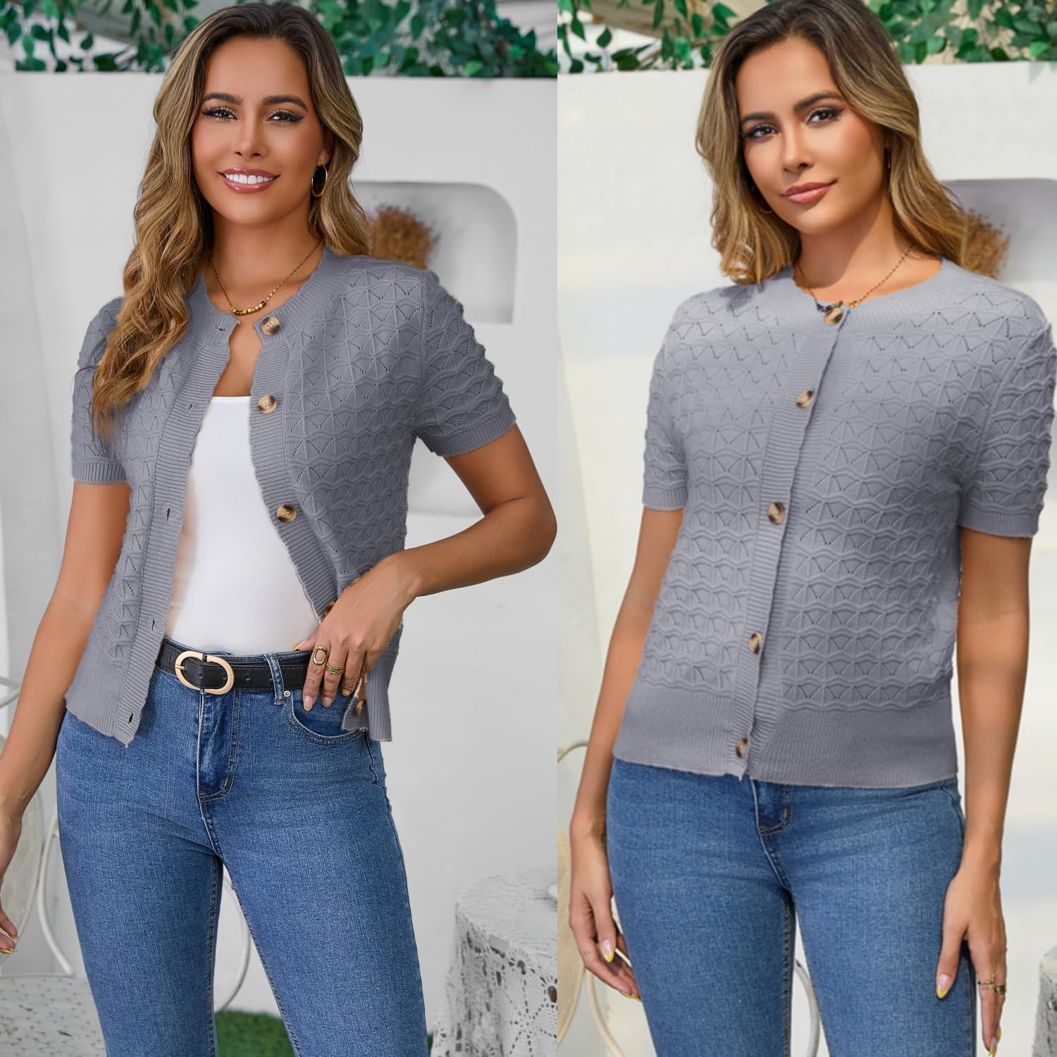 Thumbnail 4 de Enjyam Damen Strickjacke Elegant – weicher Rundhals-Cardigan mit Knöpfen