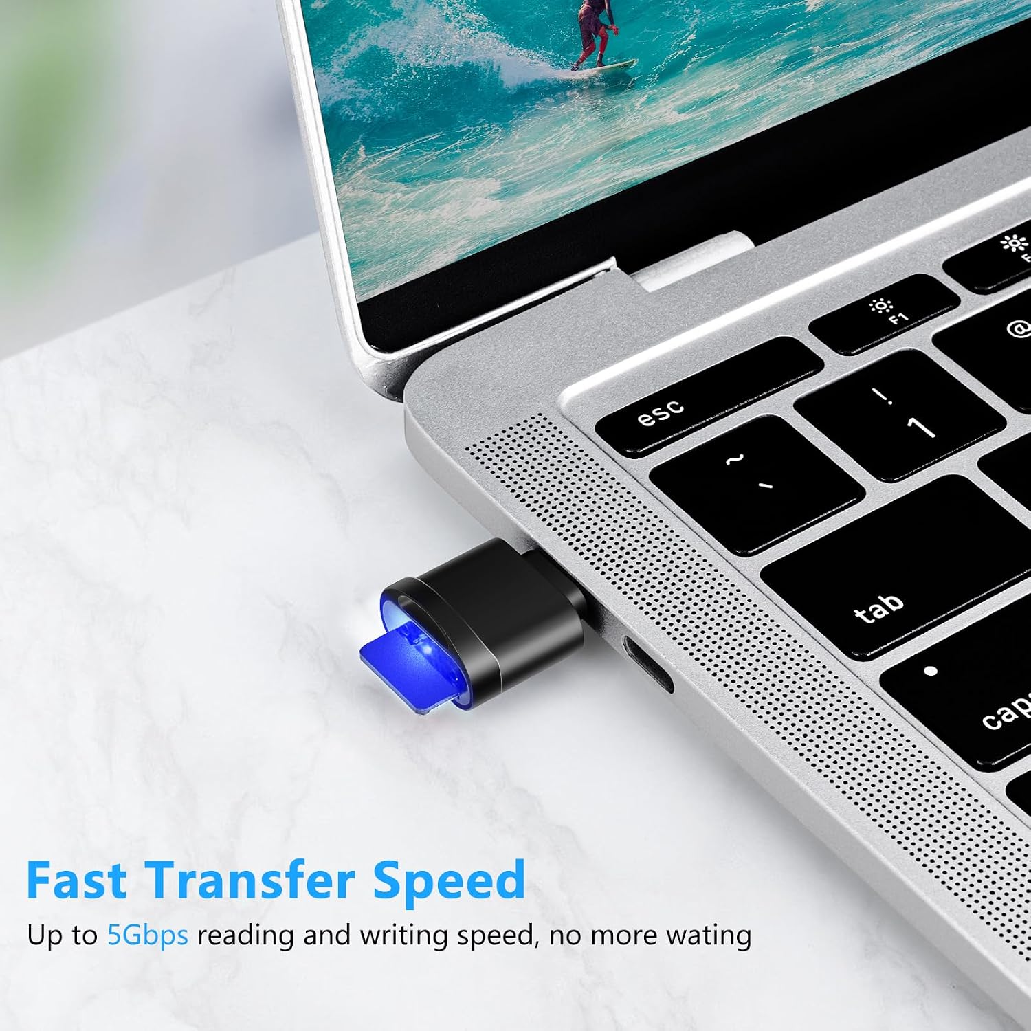 Detalle de Seminer TF-Crad-Reader-BK microSD card reader with USB-C and plug-and-play