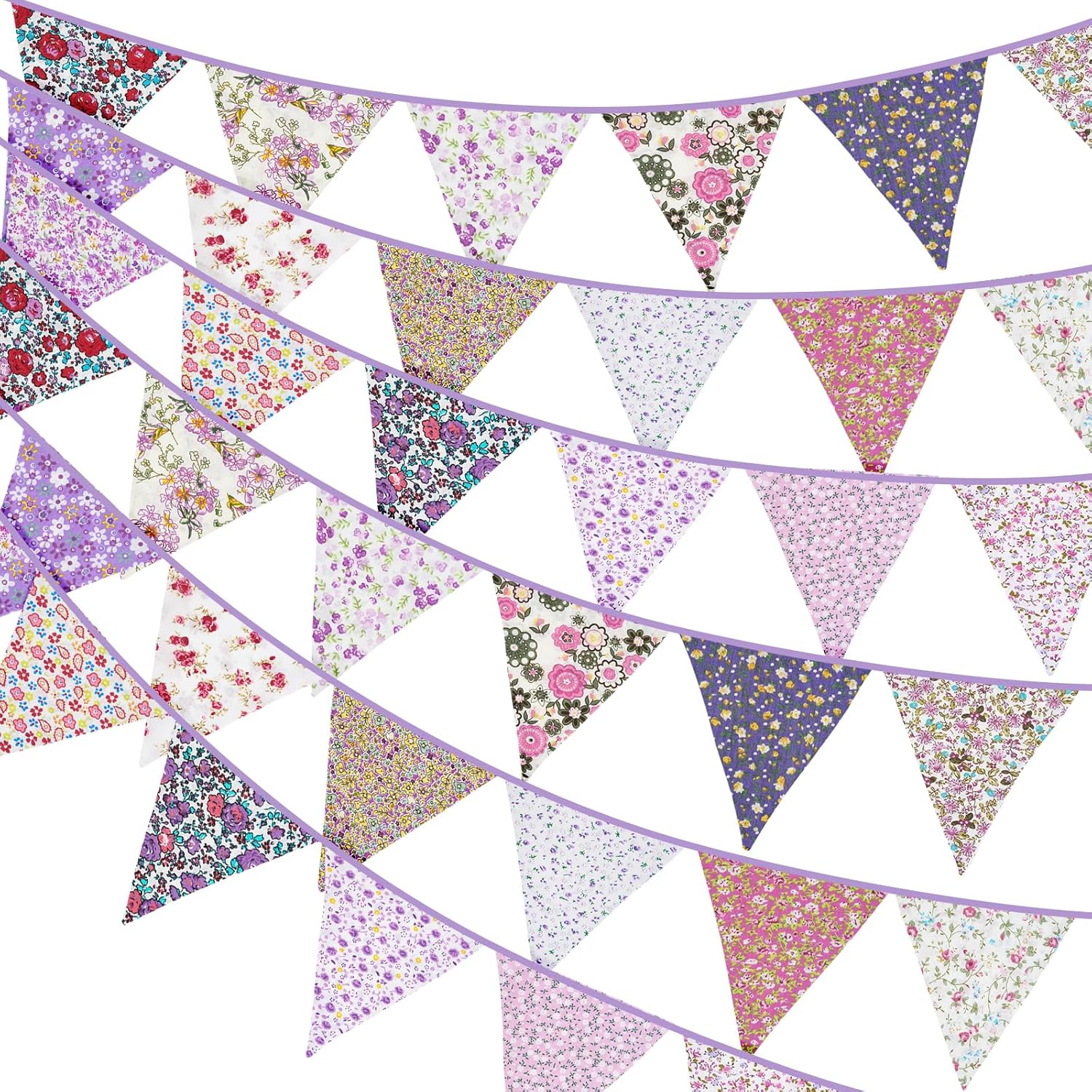 Thumbnail 6 de G2PLUS Süße Beidseitig Wimpel Girlande – 10 m Stoffgirlande mit 36 bunten Wimpeln (Blau/Rosa) für Hochzeit & Feier