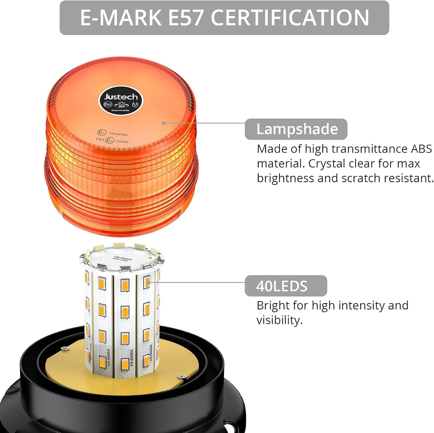 Thumbnail 6 de Justech 12/24V 40W Amber LED Flashing Beacon with Magnetic Base, 7 Flash Modes (IP65)