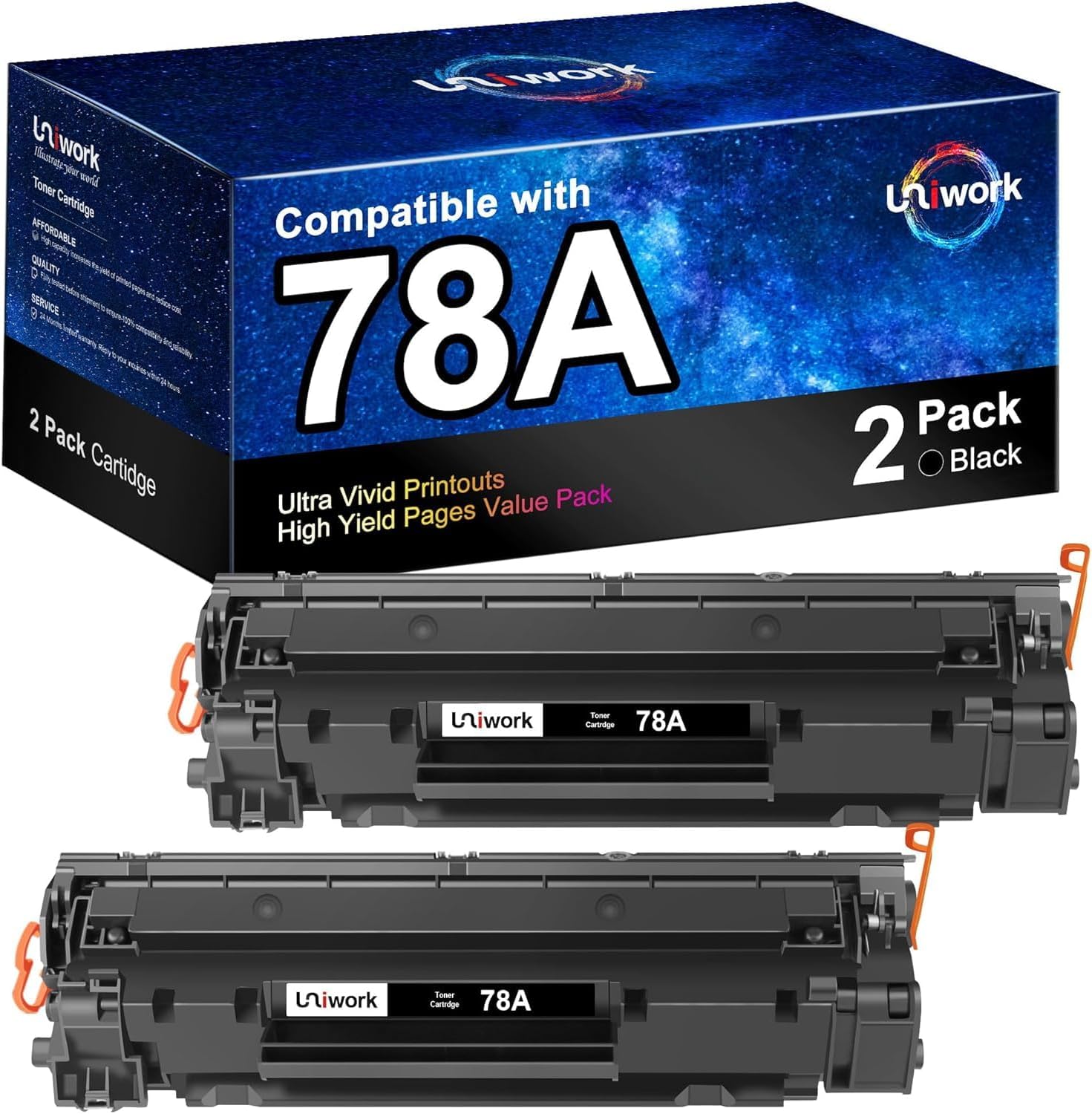 Detalle de Uniwork CE278A 78A Black Toner Cartridges, 2-Pack for HP LaserJet Pro