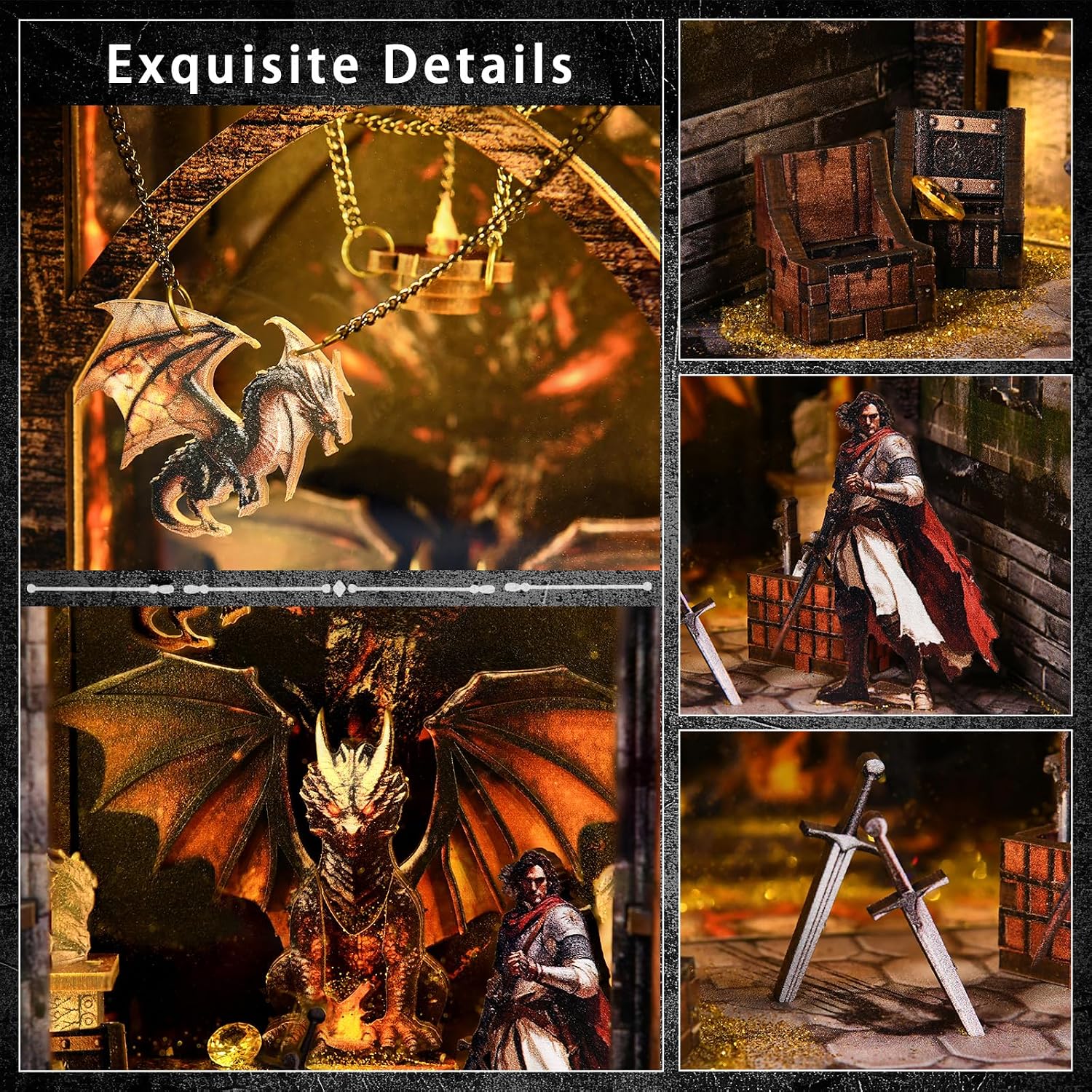 Detalle de BATTREVO Book Nook Kit Regno Nascosto del Drago – Set fai-da-te con vela di luci e vetro acrilico