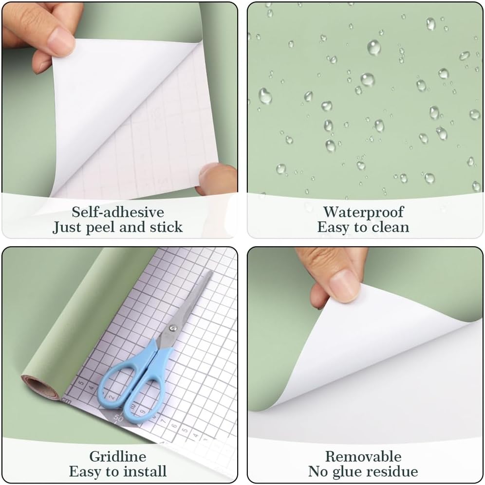 Detalle 2 de Arthome Matte Green Contact Paper: Peel-and-Stick Vinyl for Counters, Cabinets and Walls (43.5 x 1000 cm)