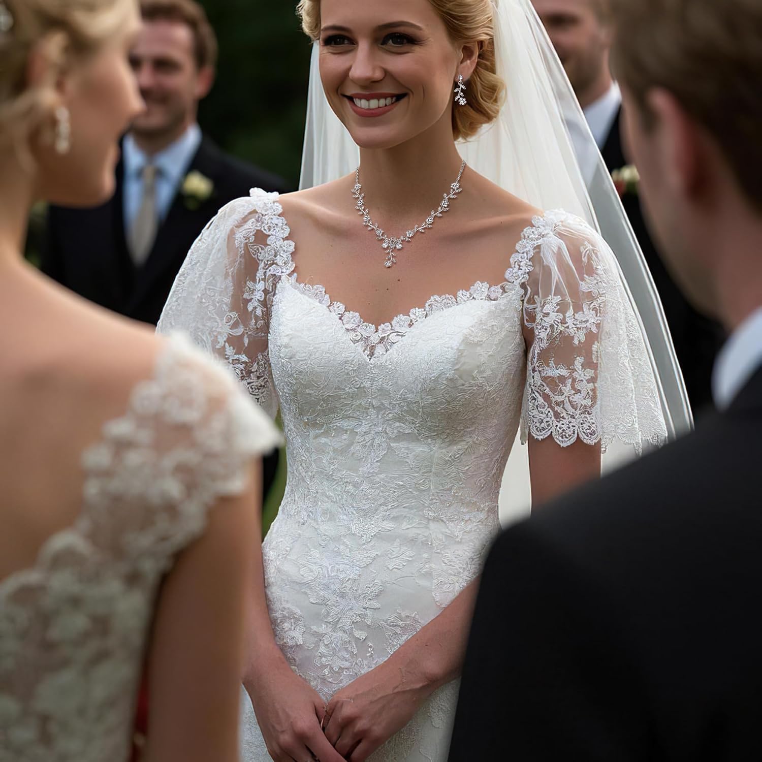 Detalle 2 de Set gioielli da sposa Clearine Donna con ciondolo foglia cluster e cristalli: collana + orecchini pendenti