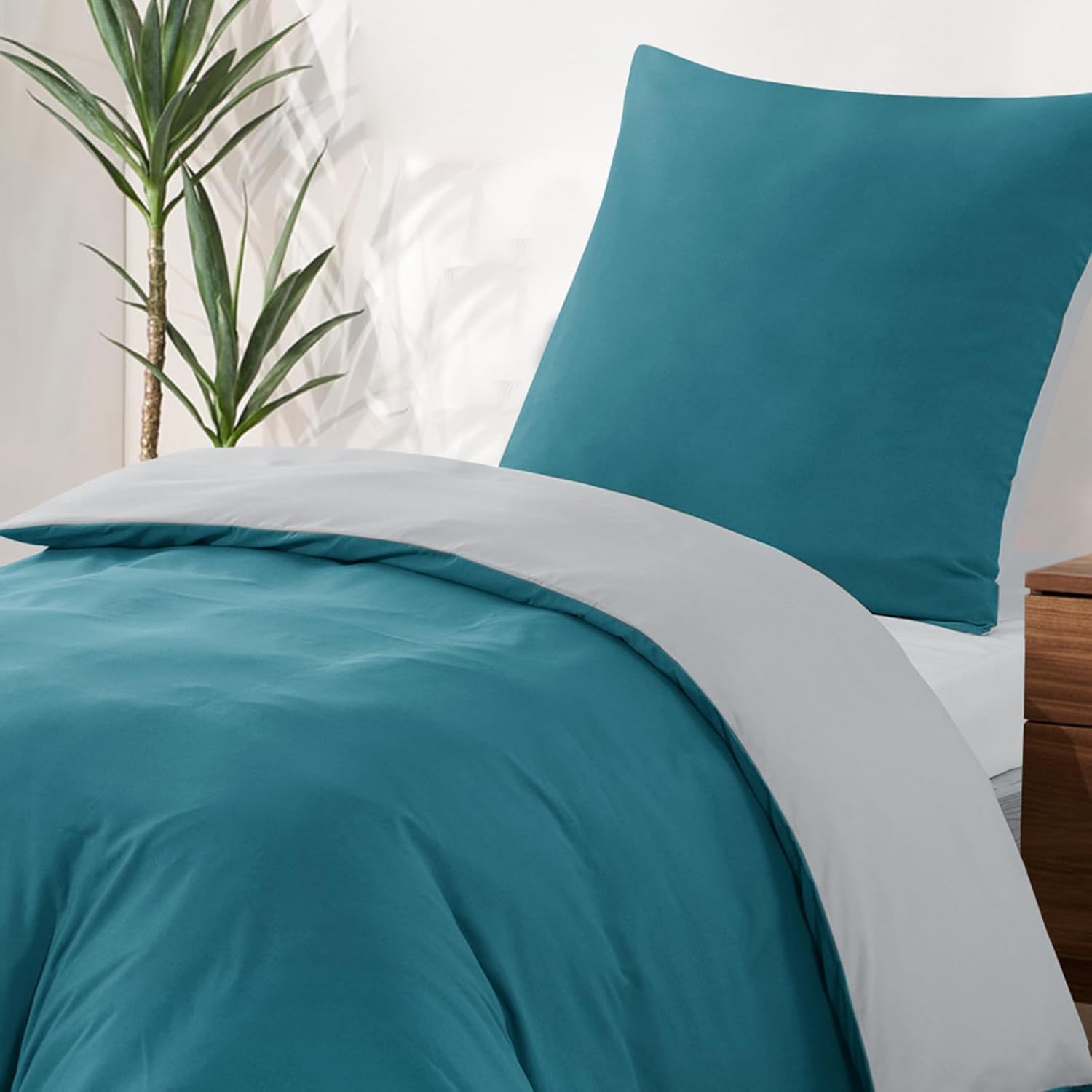 Thumbnail 2 de Aisbo Bettwäsche 155x220 cm 2-teilig Türkis/Grau – Mikrofaser Wendebettwäsche mit Reißverschluss