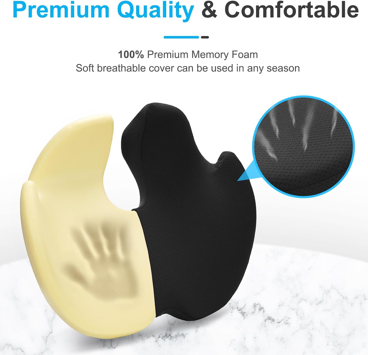 Detalle de Ajiteogy Coussin de Bureau en Mousse Mémoire – Confort ergonomique, housse amovible et lavable, noir