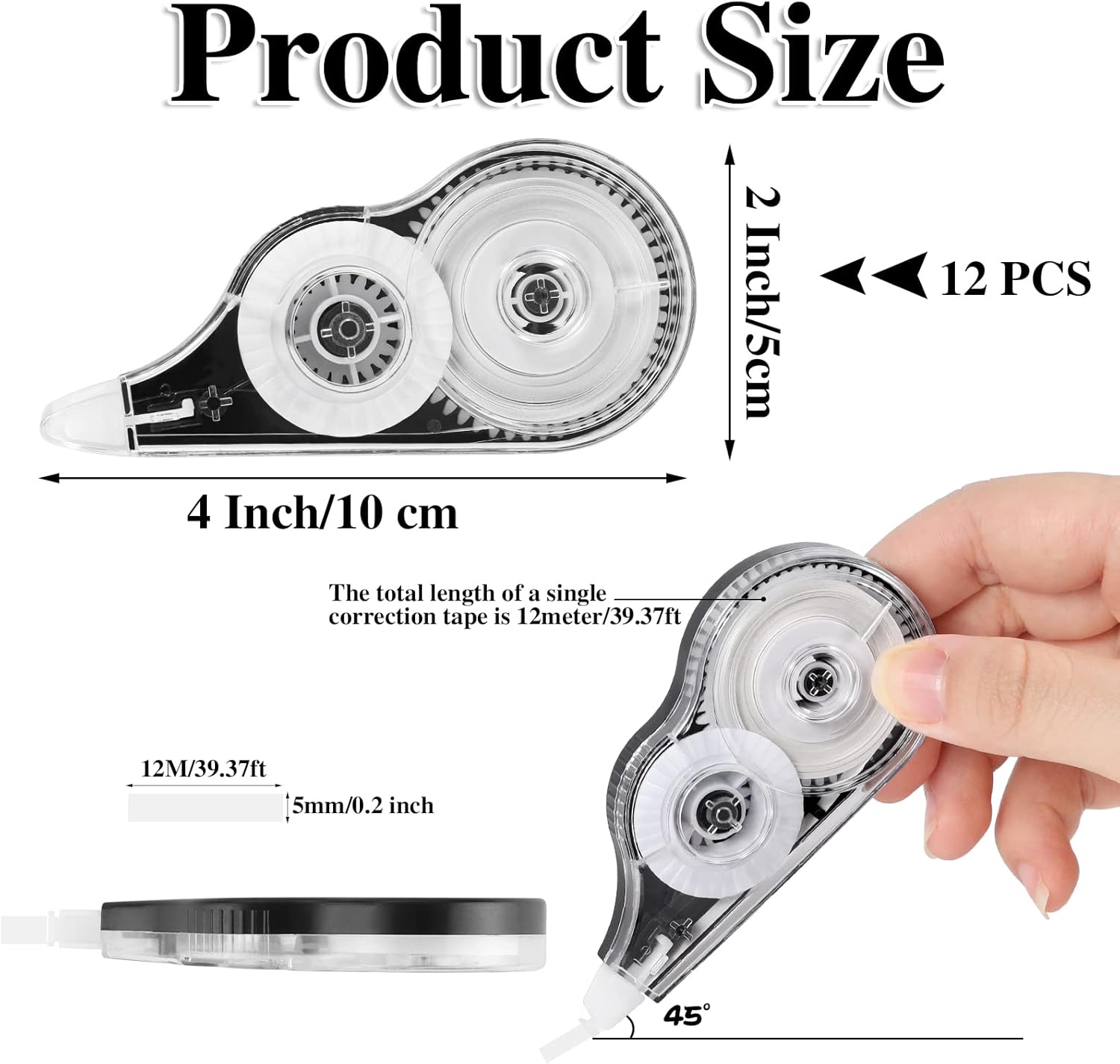 Detalle 2 de Yoosso 12 Pcs Correction Tape (12m x 5mm) – White mouse-style correction rollers for students & office