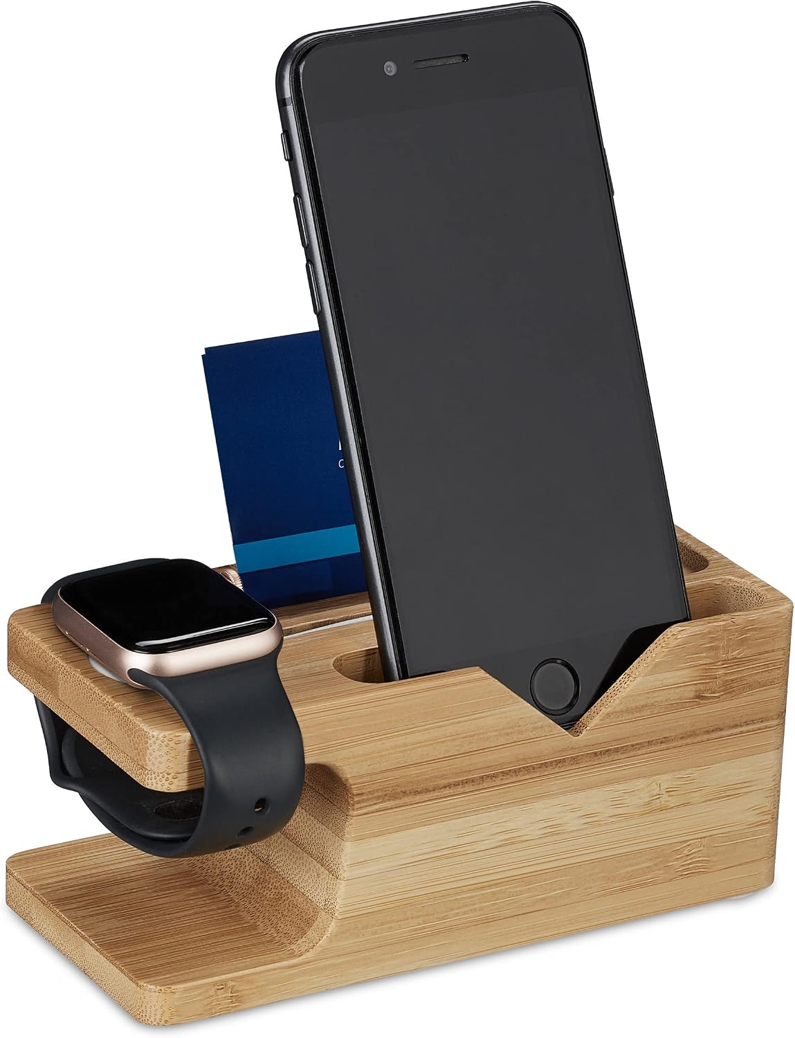 Detalle de Relaxdays Station de Charge en bambou pour smartphone et montre connectée