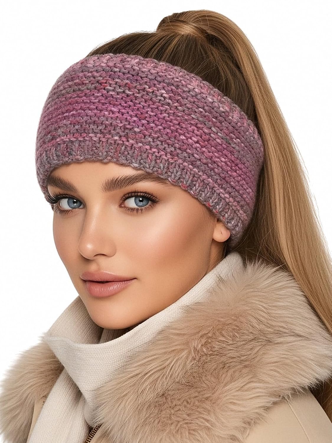 Detalle de Baesics Stirnband Farbverlauf Blau – warmes Thermo-Fleece Unisex-Ohrwärmer (One Size)