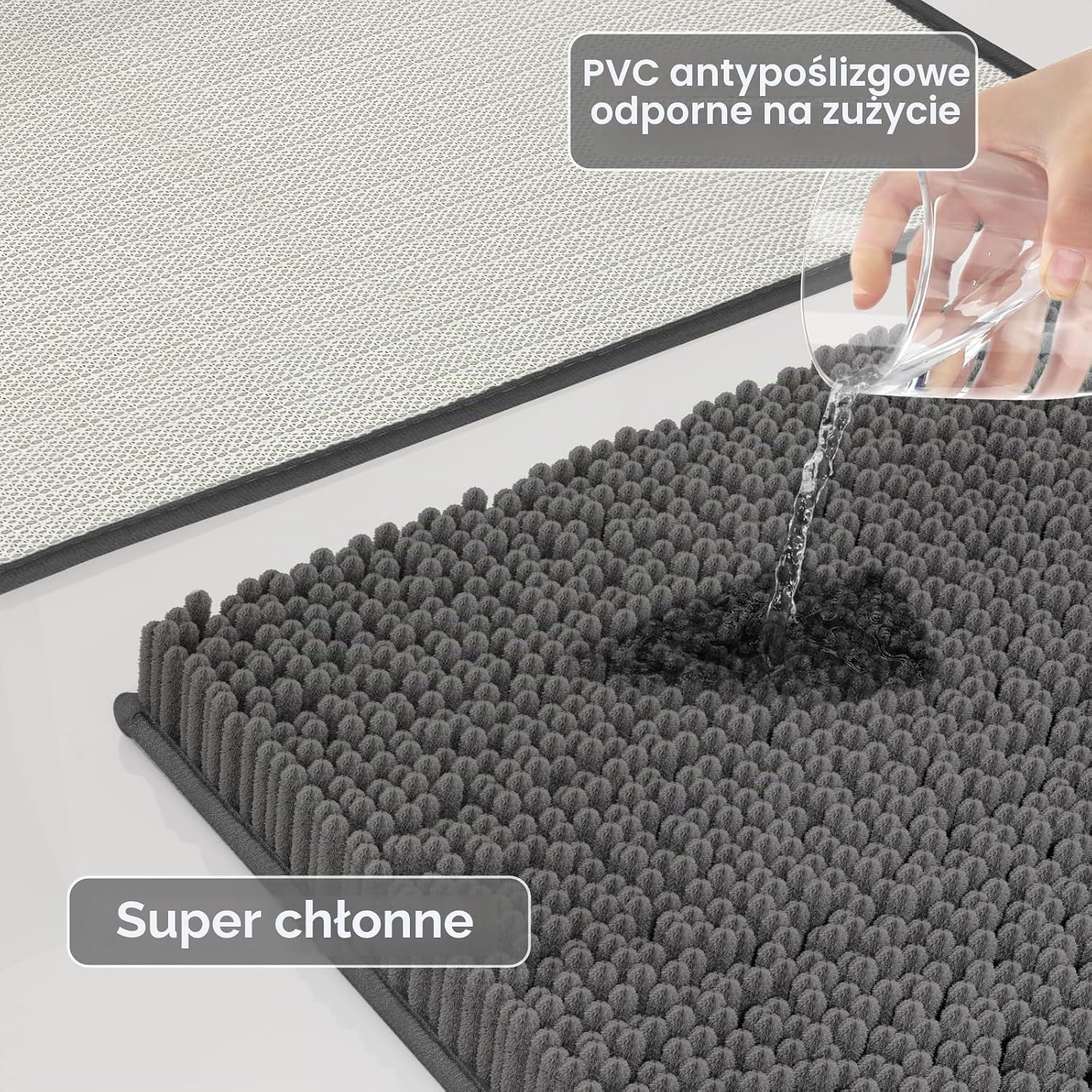 Detalle 2 de COMPOLICY Badematte Set 3 teilig Dunkelgrau – 3 dywaniki chenille