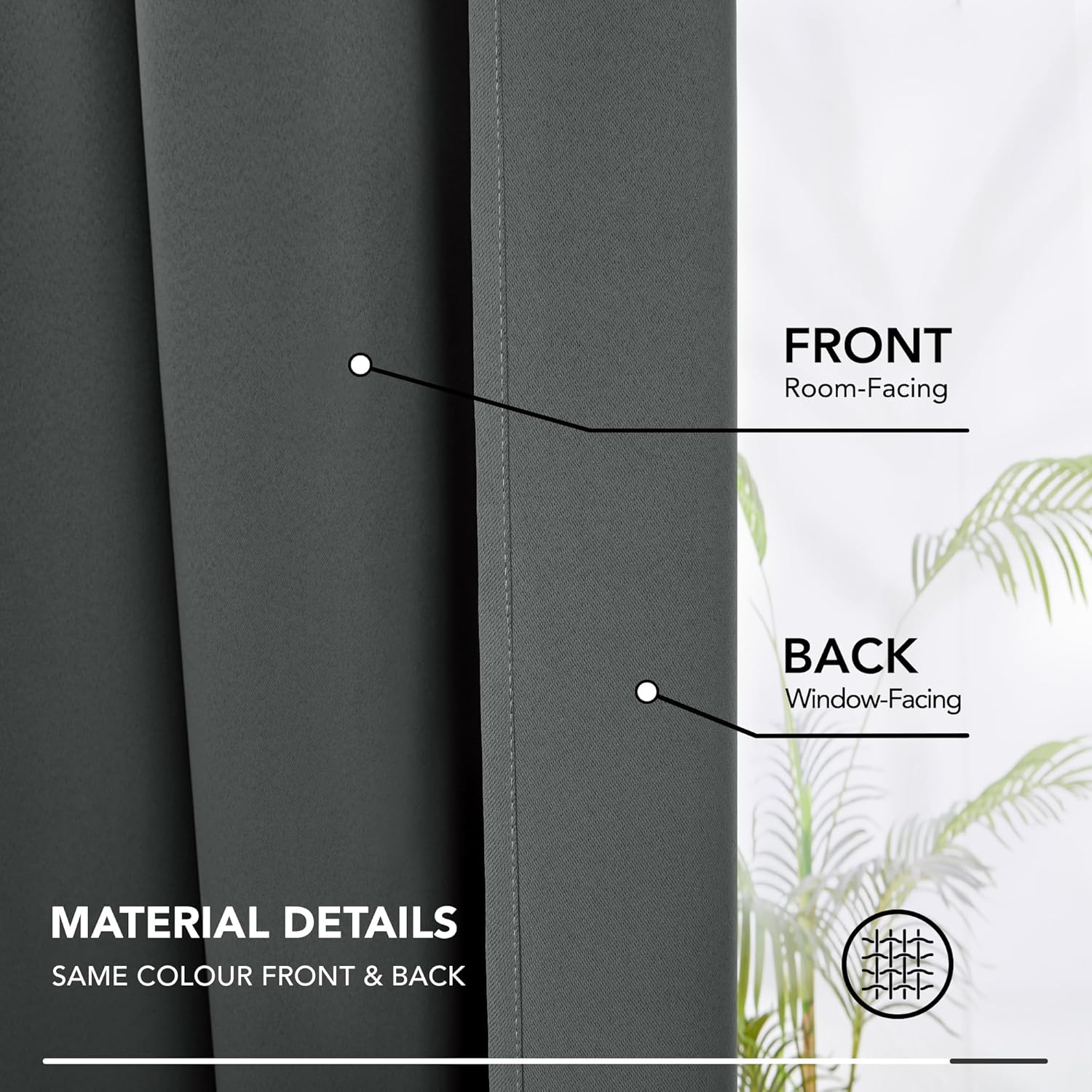 Thumbnail 5 de Deconovo blickdichte Gardine mit Kräuselband, Dunkelgrau – 2er-Set für Küche/Fenster (260×140 cm)