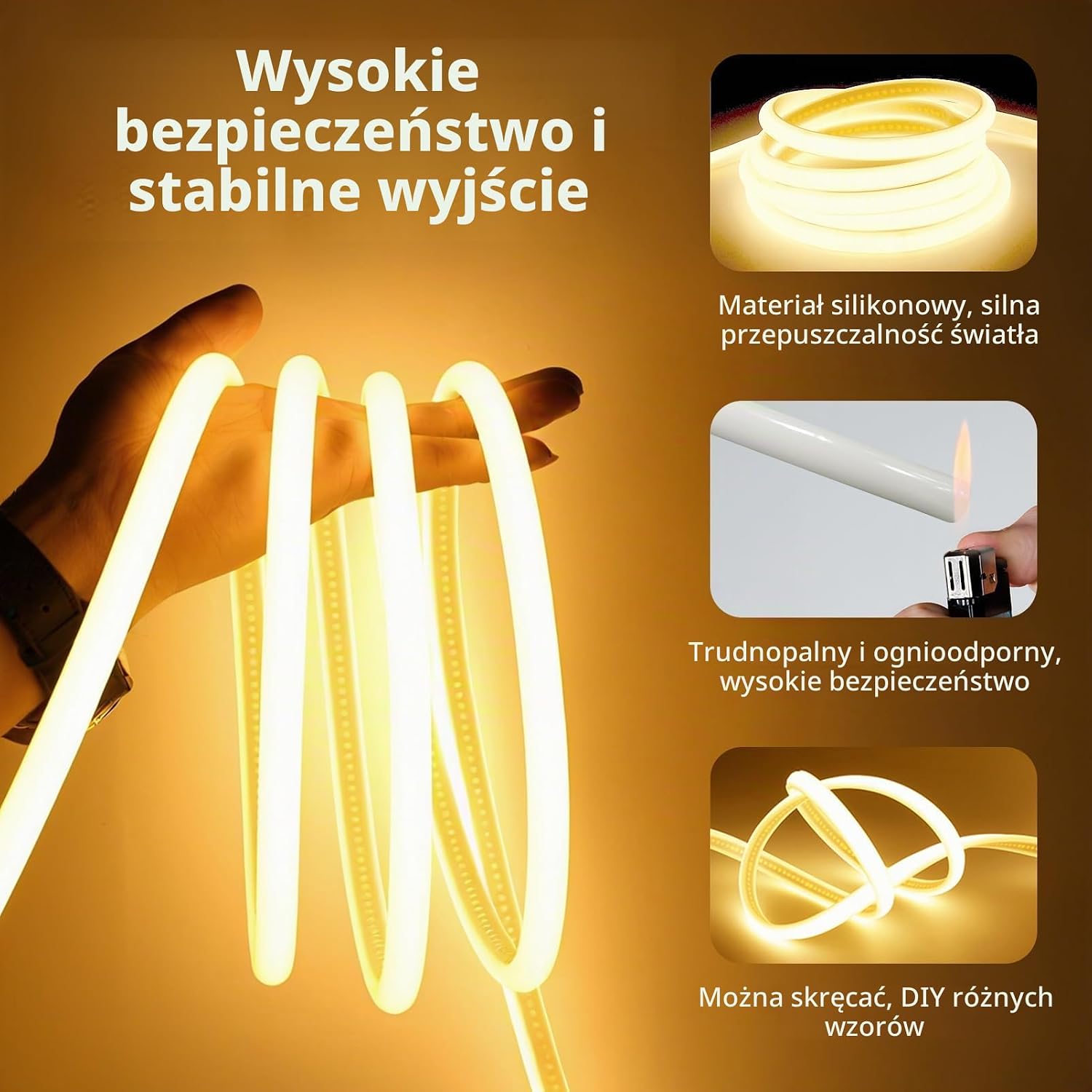Detalle de SUCIKORIO D939-10m-Nuan neonowa taśma LED COB 10 m, IP65, 3000 K