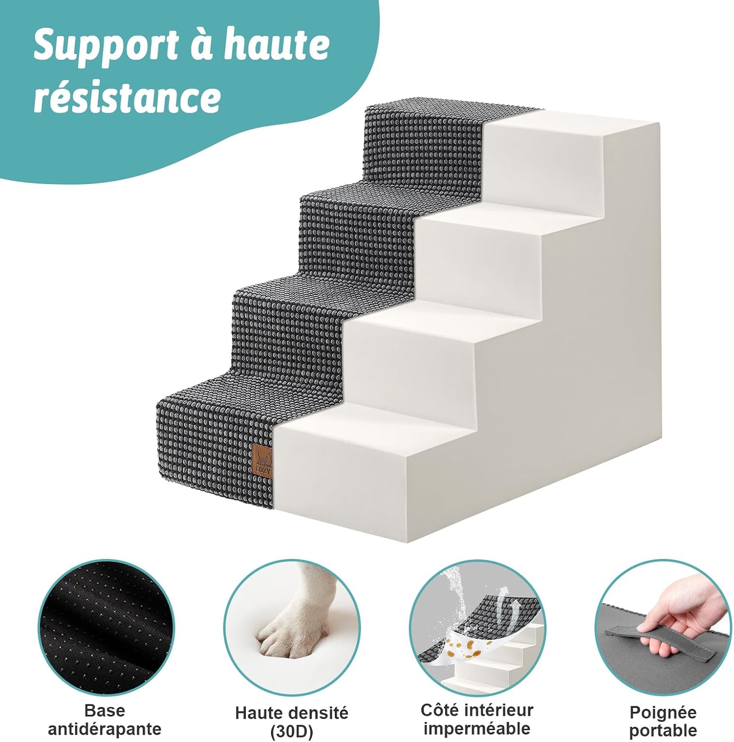 Detalle de COZY KISS Escaliers pour Chiens à 4 Marches – 60x45x45 cm, Gris Foncé