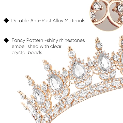 Detalle 2 de DRESHOW Tiara Redonda Completa: Corona de Cristal y Diamantes de Imitación para Boda y Fiesta