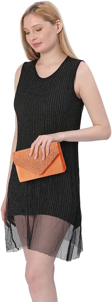 Detalle de wocharm Satin Diamante Clutch Bag – Envelope Handbag for Evening, Bridal, and Prom