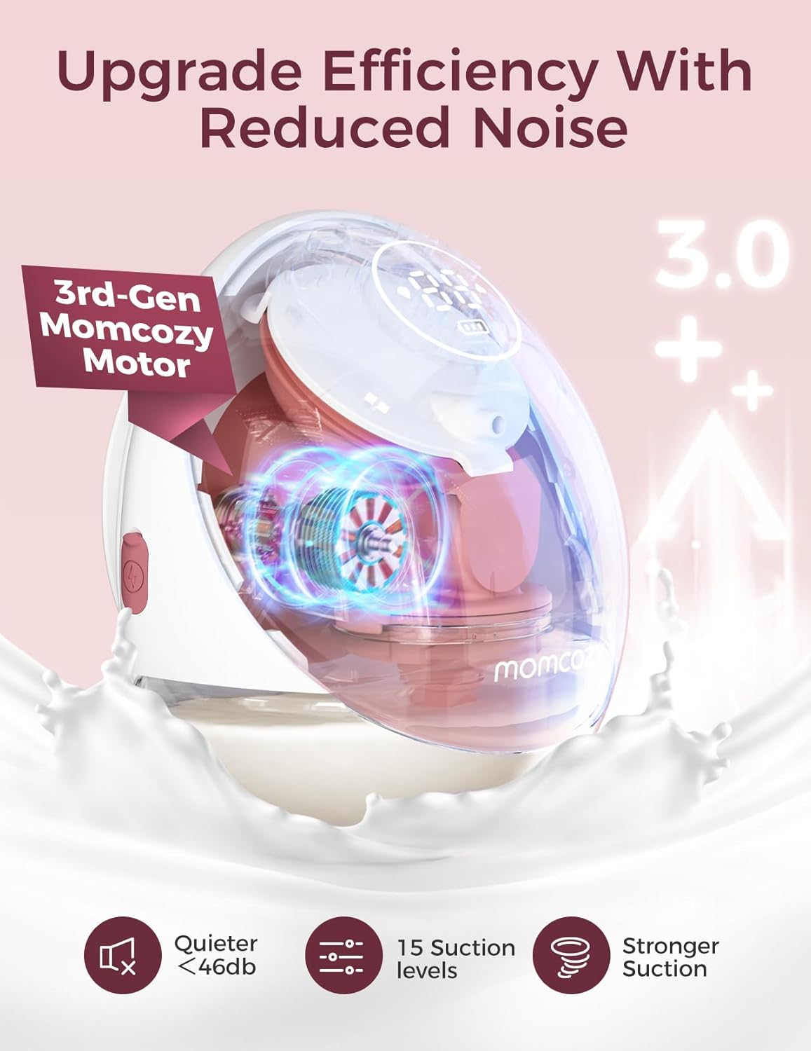 Detalle 2 de Momcozy Hands Free Breast Pump Mobile Flow M9 Upgrade (Cozy Red, 24mm) – App-Controlled, Wearable
