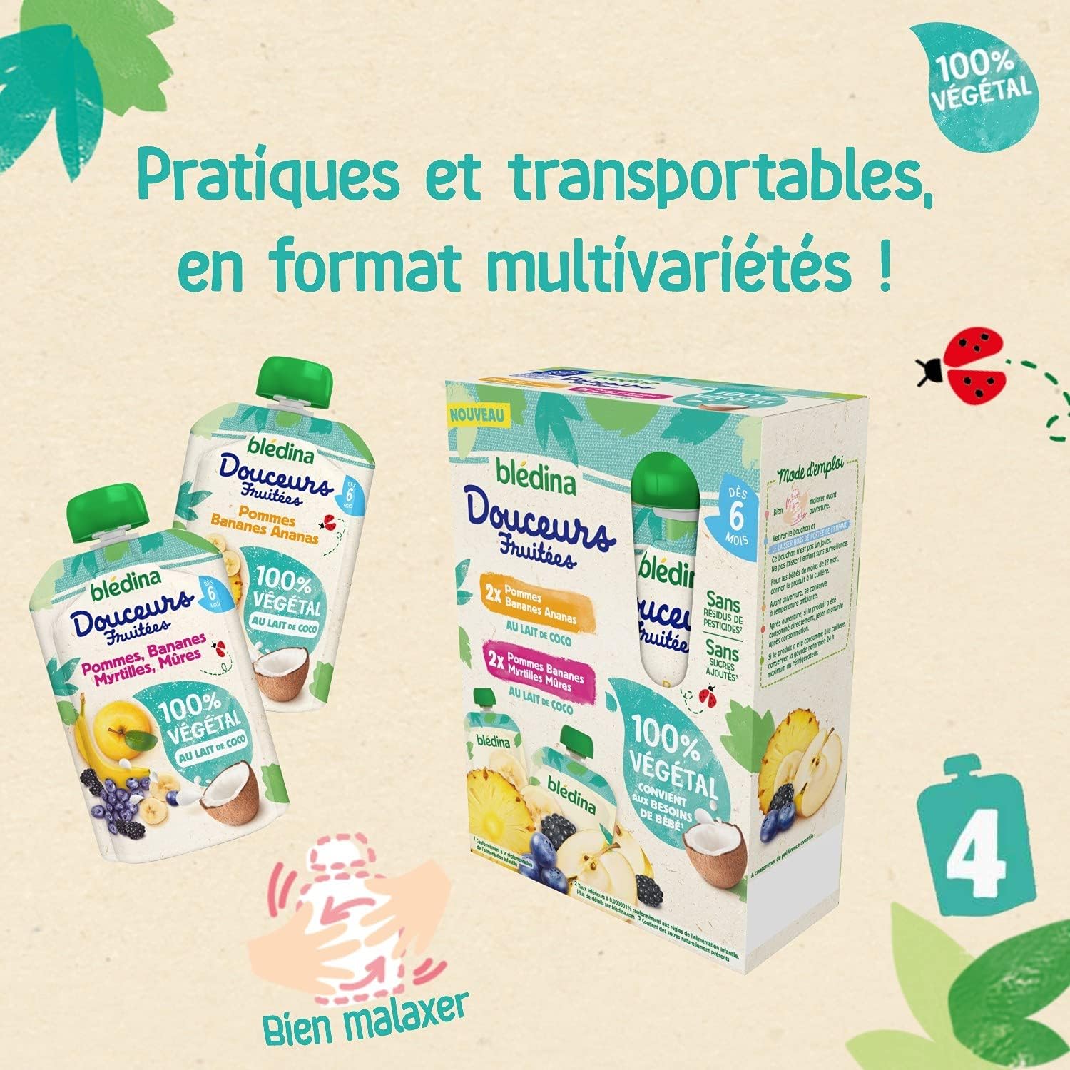 Thumbnail 3 de Blédina Gourdes Douceurs Fruitées 100% Végétal – lot de 16 gourdes (dès 6 mois)