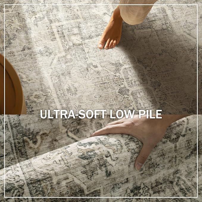 Thumbnail 3 de Washable 10x14 Boho Vintage Area Rug — Non-Slip, Stain-Resistant, Low-Pile Comfort for Busy Homes