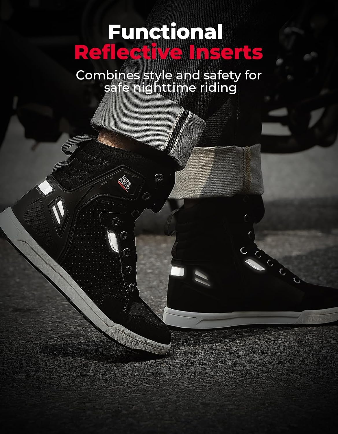 Thumbnail 4 de KEMIMOTO Herren Motorradschuhe – Causal High-Top Sneaker mit verstärkten Schaltpads, Schwarz