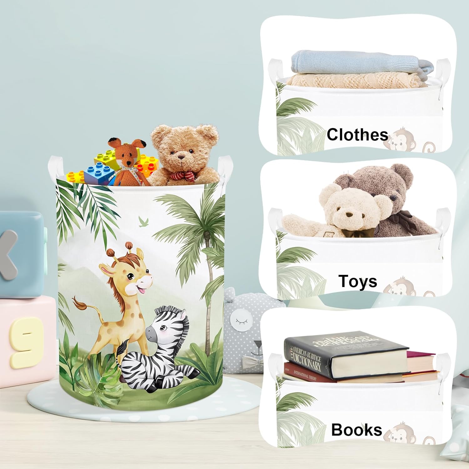 Thumbnail 4 de Clastyle Tropical Animal Baby Laundry Hamper, collapsible kids storage basket (40x50 cm)