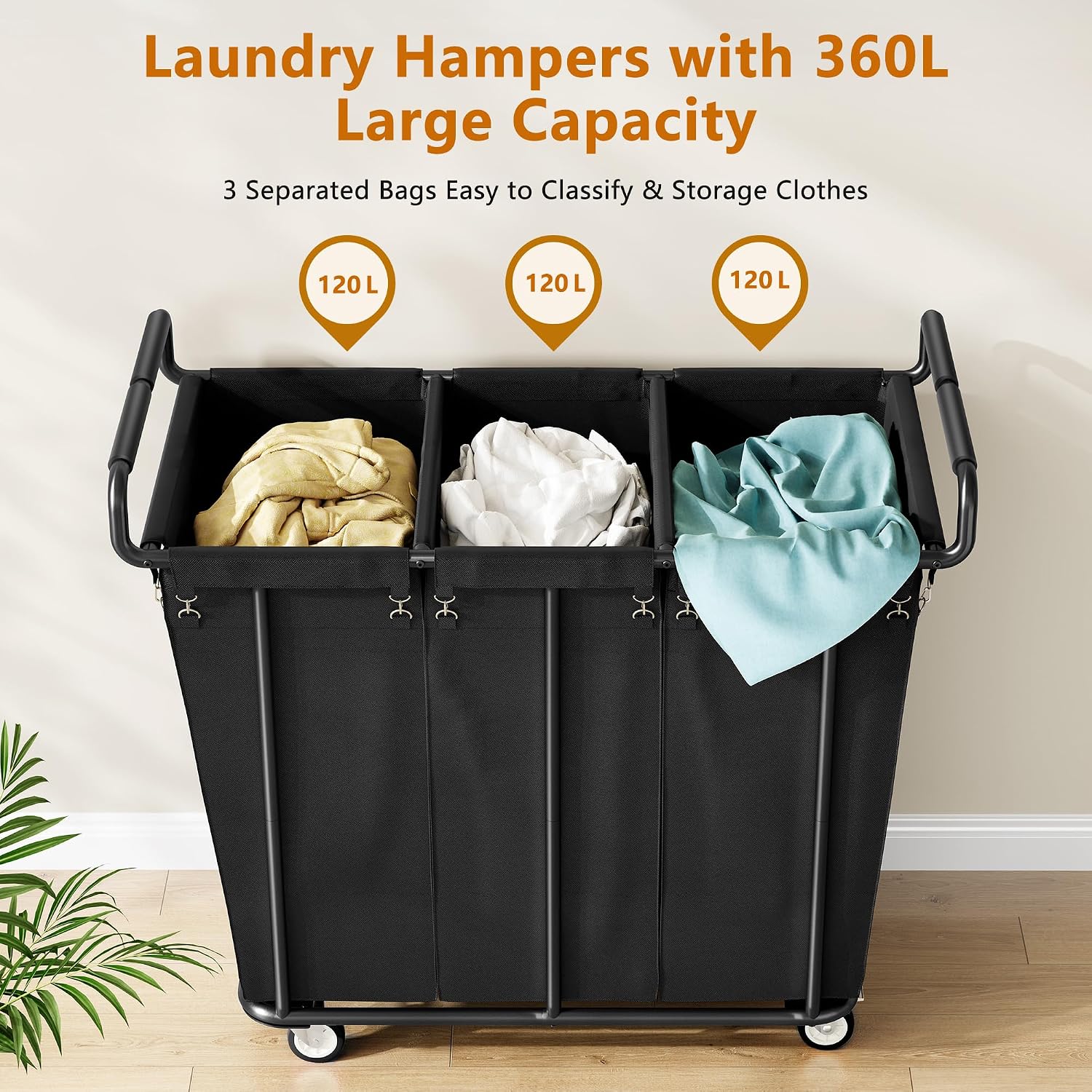 Detalle 2 de Gewudraw laundry sorter cart, 360L