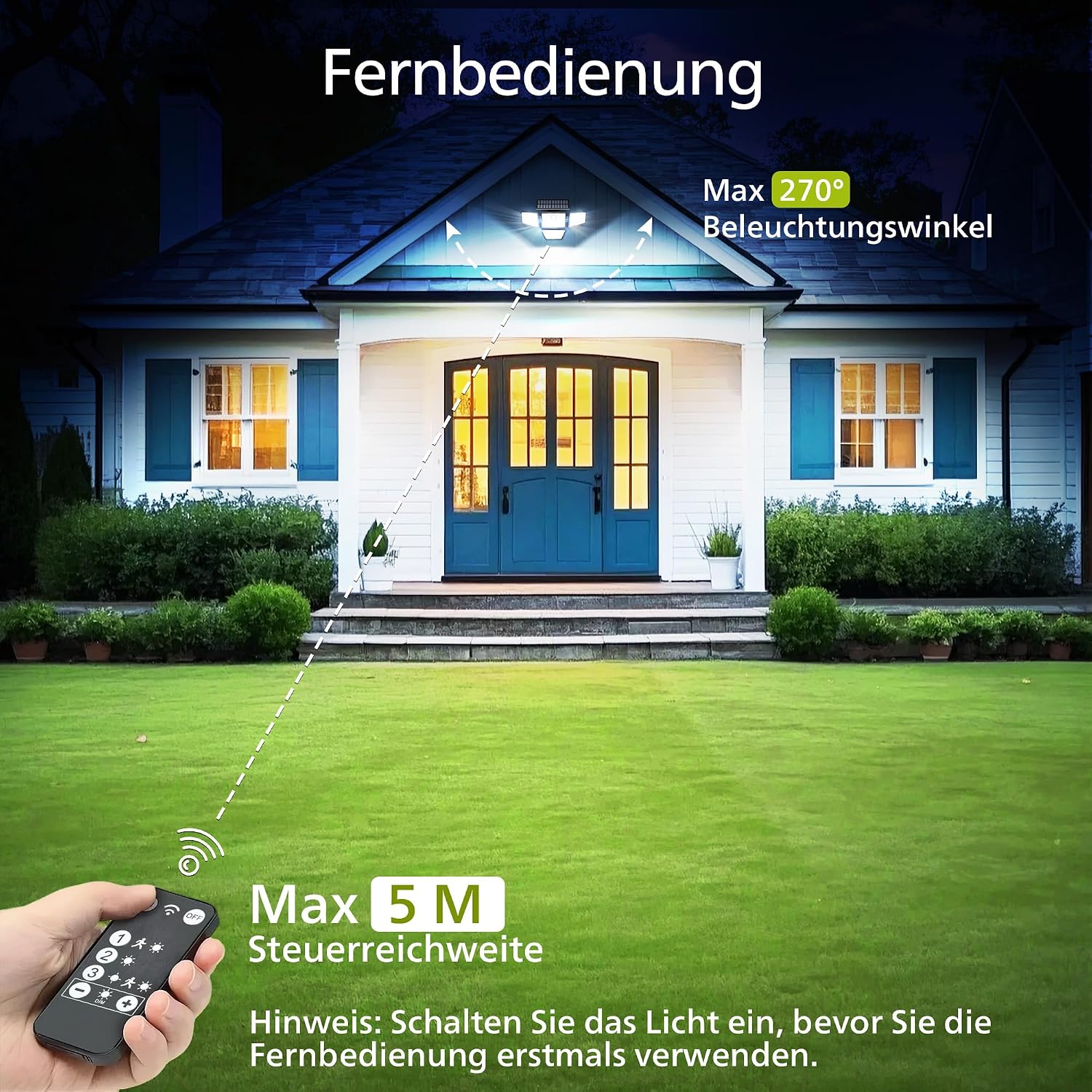Detalle de Philips Solarlampen Außen mit Bewegungsmelder – 196 LED, 4 verstellbare Lampenköpfe, 2er-Set mit Fernbedienung