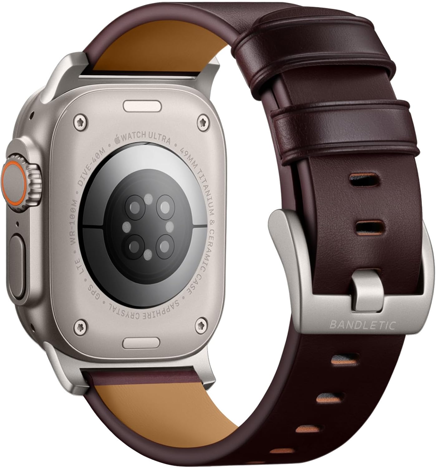 Detalle de Bandletic Leather Straps for Apple Watch Ultra 3/2/1 and Series 11–1 – Genuine Leather Replacement Band