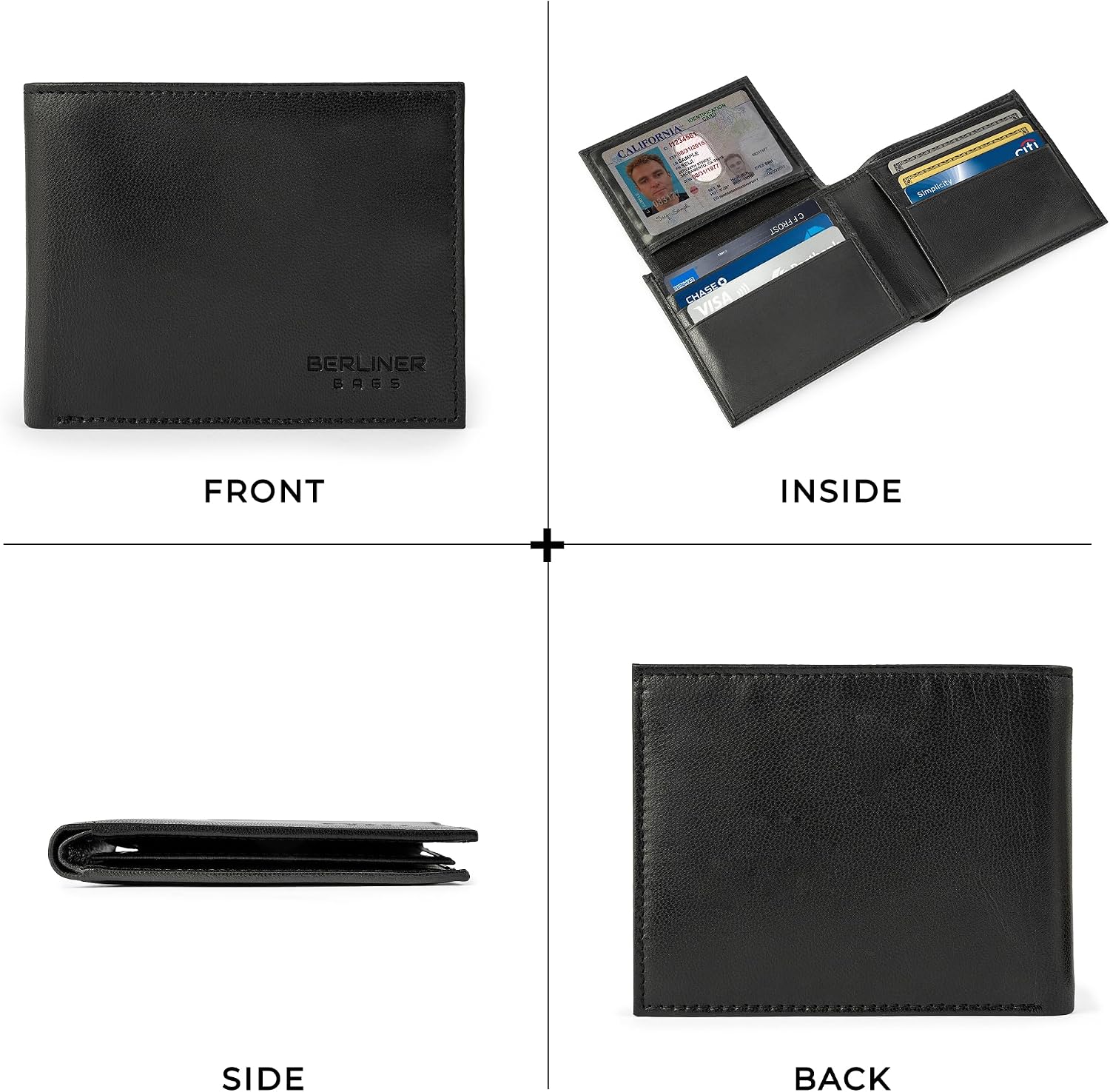 Thumbnail 6 de Berliner Bags Peter Portefeuille Homme en Cuir Véritable – Protection RFID, 8 emplacements, 2 fenêtres ID, 12 x 9,5 cm – Noir