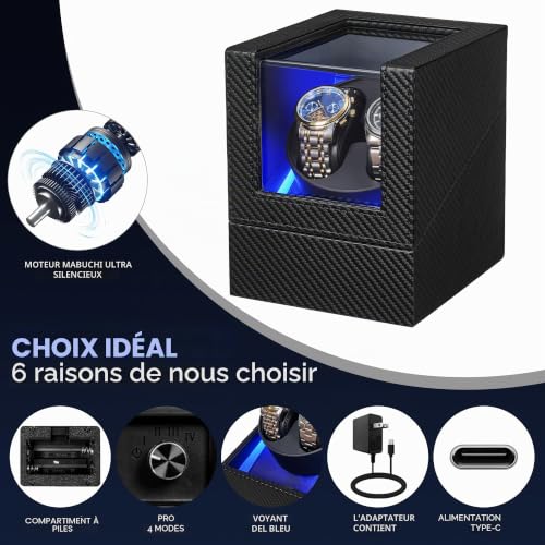Detalle de BEWISHOME Remontoir Montre Automatique Double Remontoir avec Éclairage LED