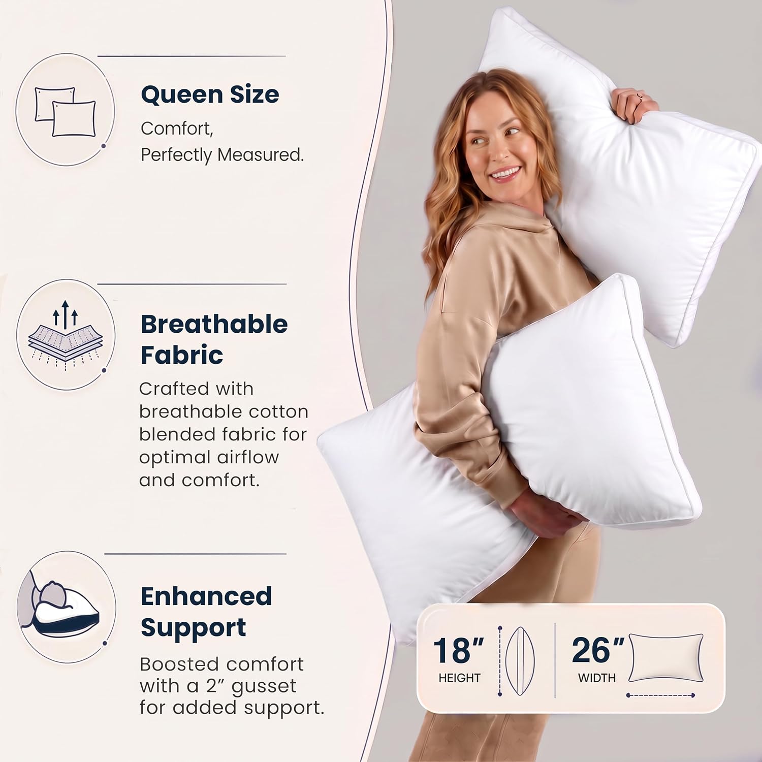 Detalle de Utopia Bedding Gusset Bed Pillow, Hotel-Quality Comfort (Queen, Set of 2)