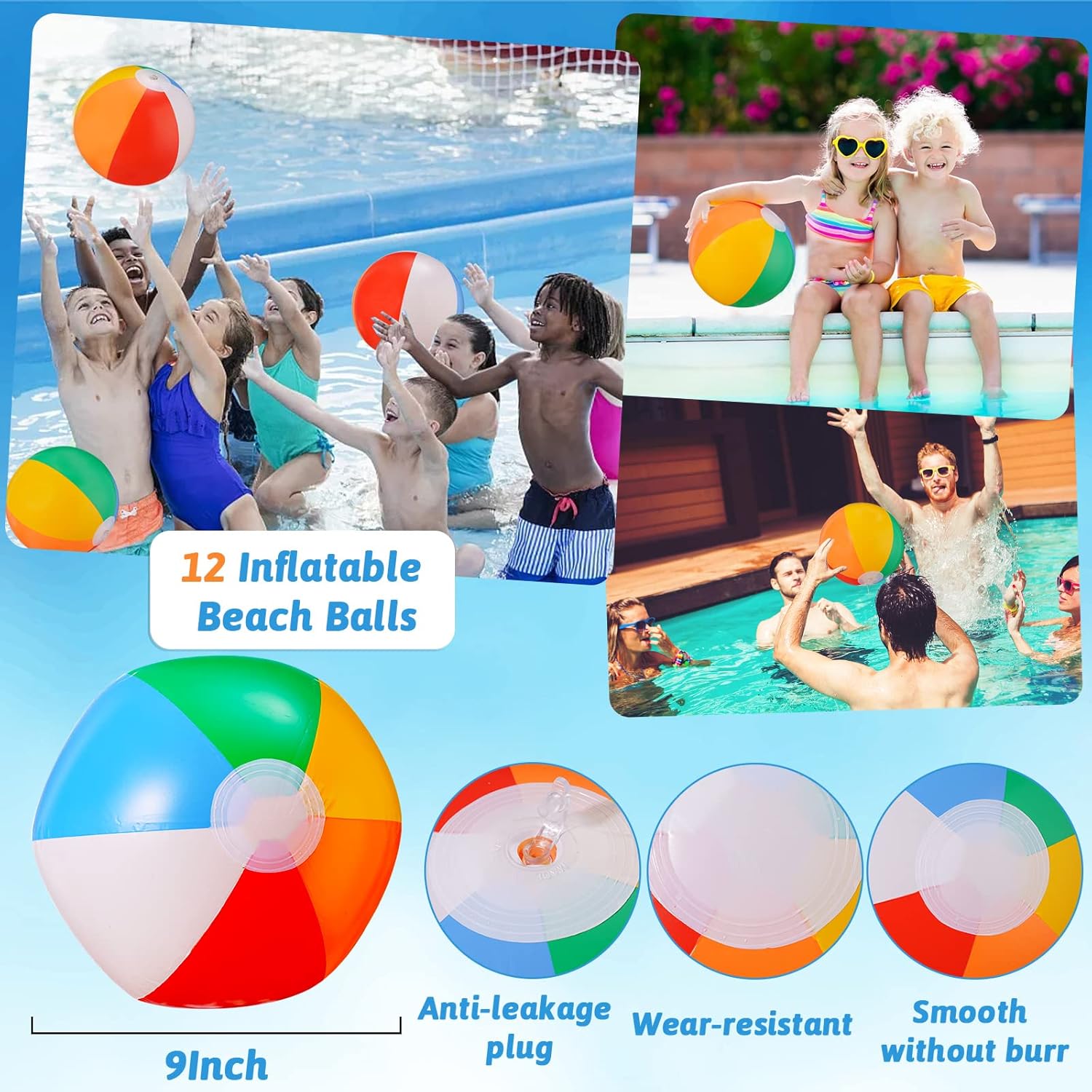 Thumbnail 1 de SCIONE SCIONE Beach Balls Bulk 24 Pack (9-inch Inflatable) for Pool Games & Summer Party Favors